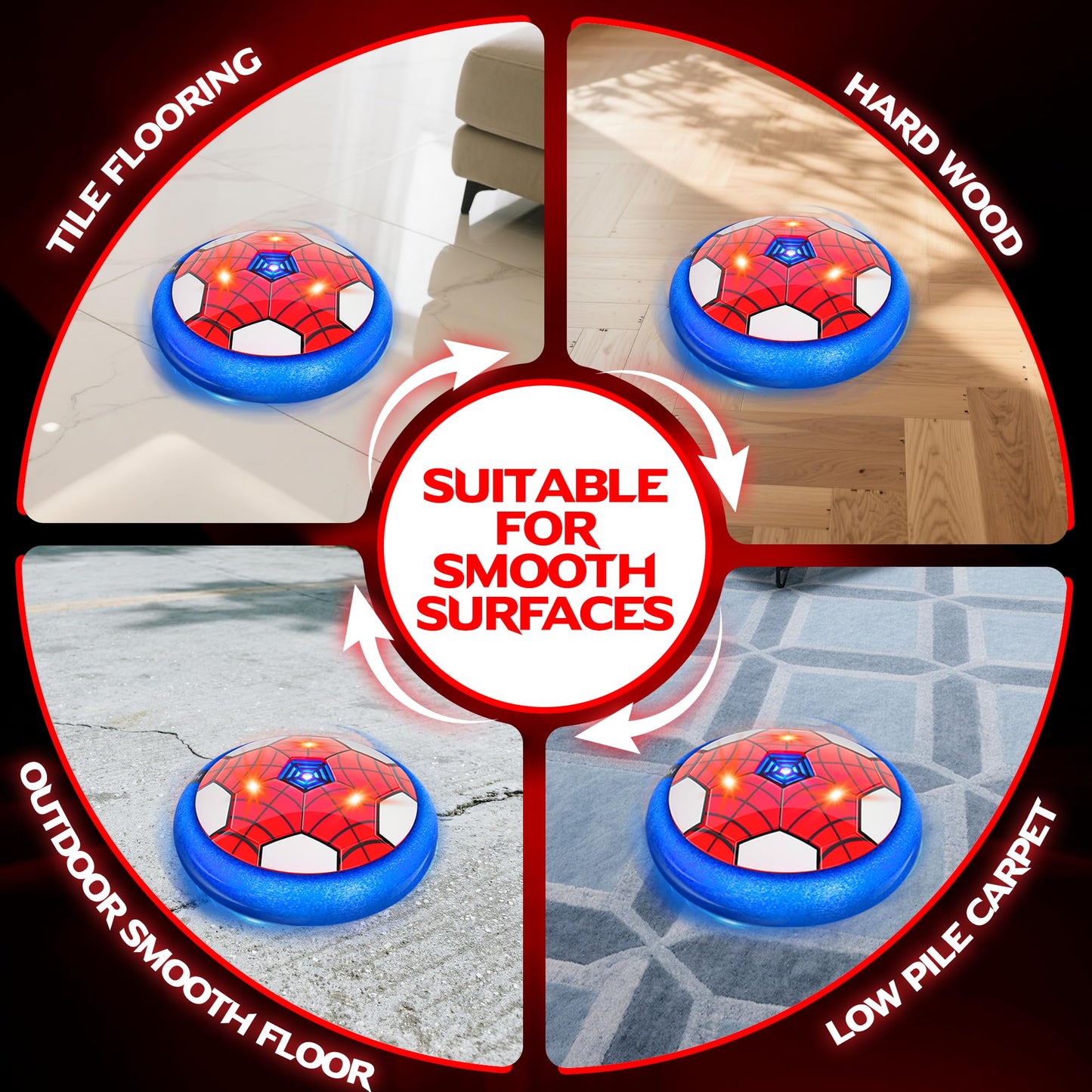 HitToys Spider Hover Soccer Ball Set – 2-in-1 Rechargeable LED Indoor Football for Kids