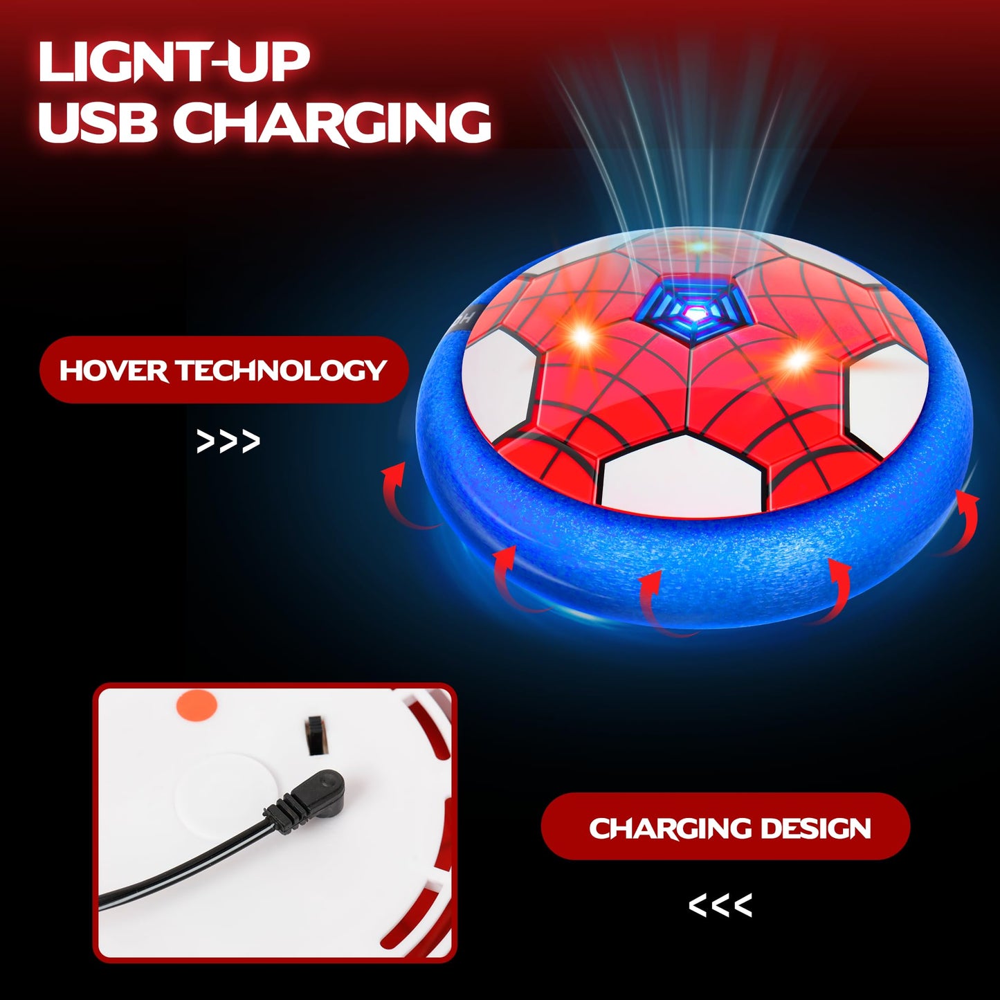 HitToys Spider Hover Soccer Ball Set – 2-in-1 Rechargeable LED Indoor Football for Kids