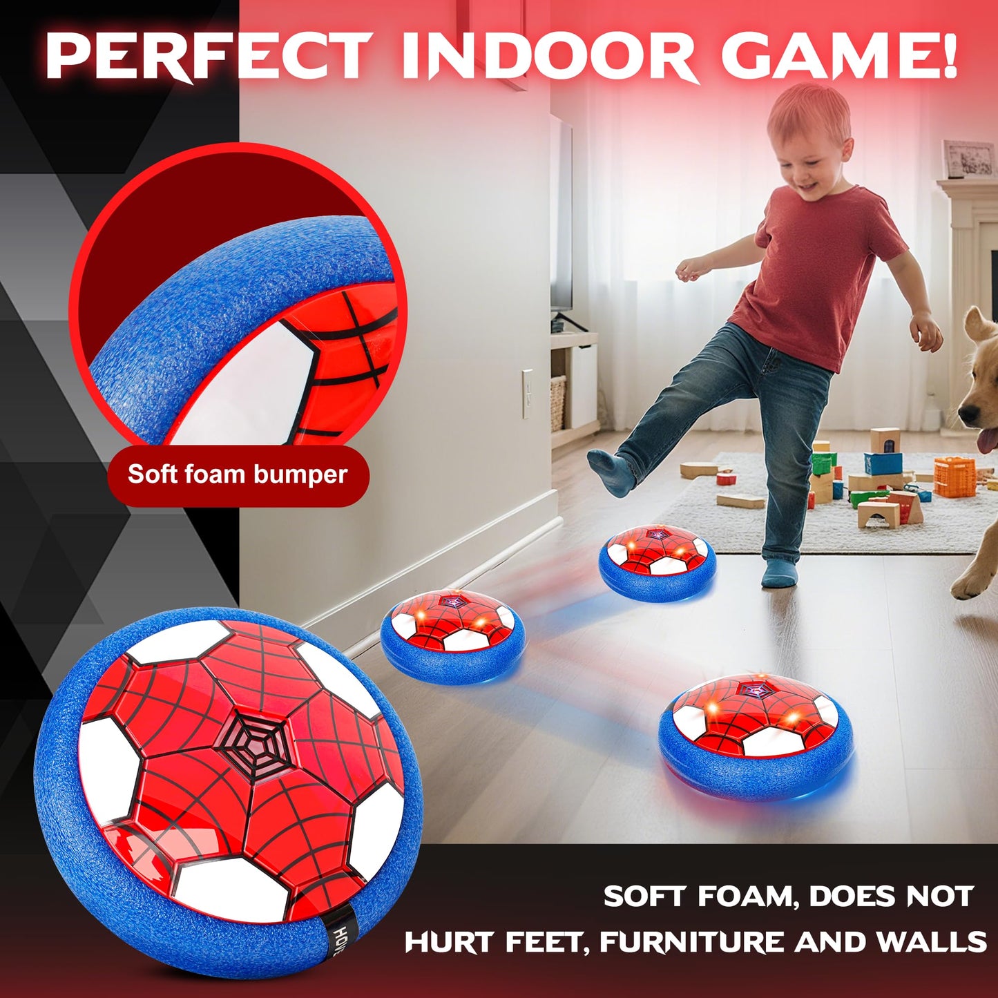 HitToys Spider Hover Soccer Ball Set – 2-in-1 Rechargeable LED Indoor Football for Kids