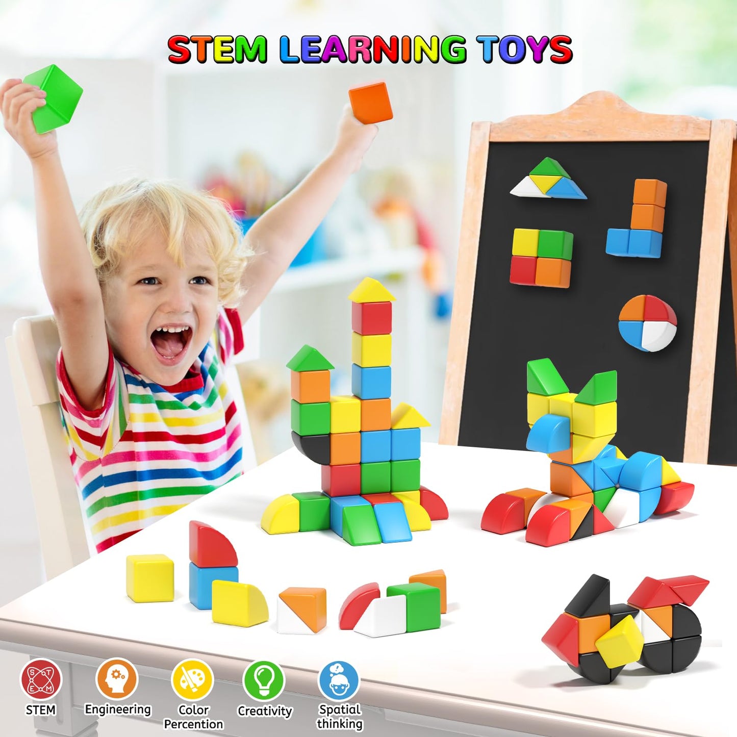 Hiwawind 84-Piece Magnetic Blocks Set for Toddlers 3-5 – STEM, Sensory & Montessori Toys