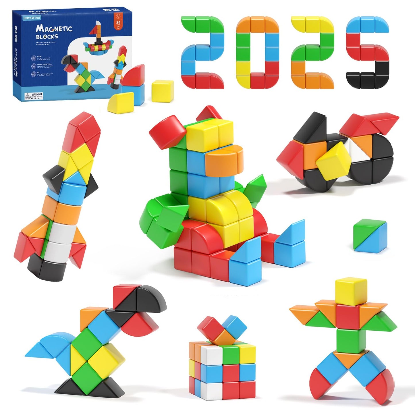 Hiwawind 84-Piece Magnetic Blocks Set for Toddlers 3-5 – STEM, Sensory & Montessori Toys