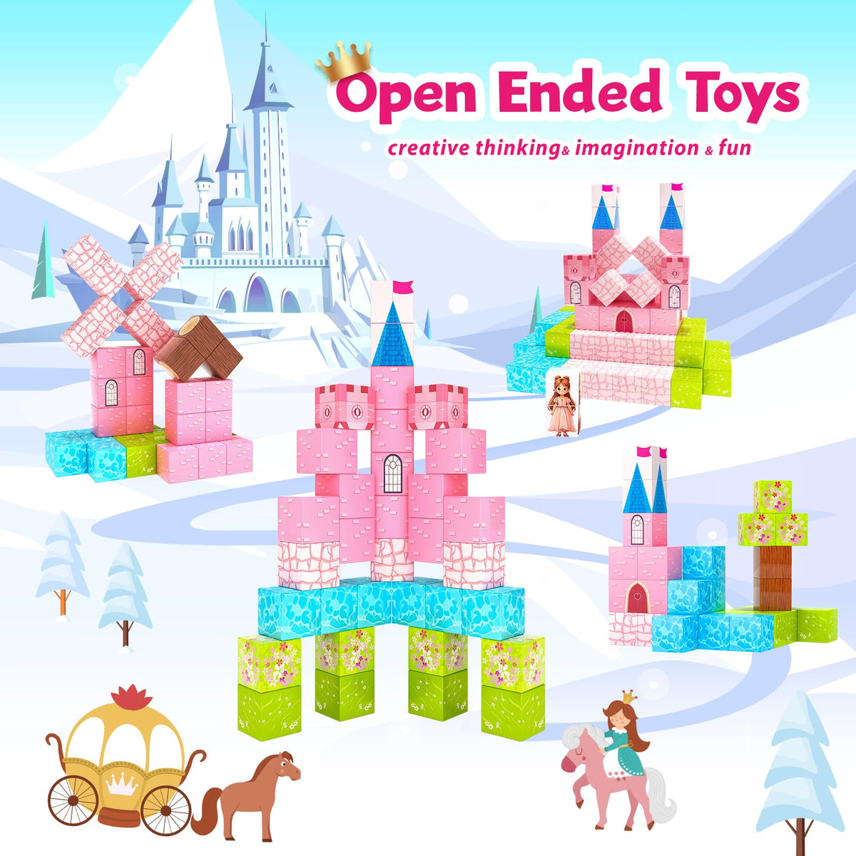 Hiwawind Magnetic Blocks Princess Castle – Open-Ended Building Toys for Girls & Boys (Ages 3-8) | Easter Gifts