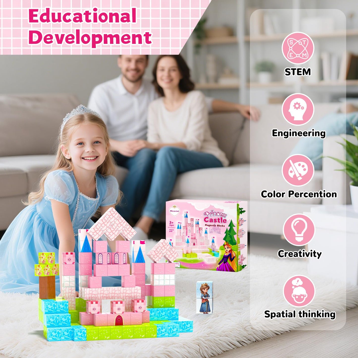 Hiwawind Magnetic Blocks Princess Castle – Open-Ended Building Toys for Girls & Boys (Ages 3-8) | Easter Gifts