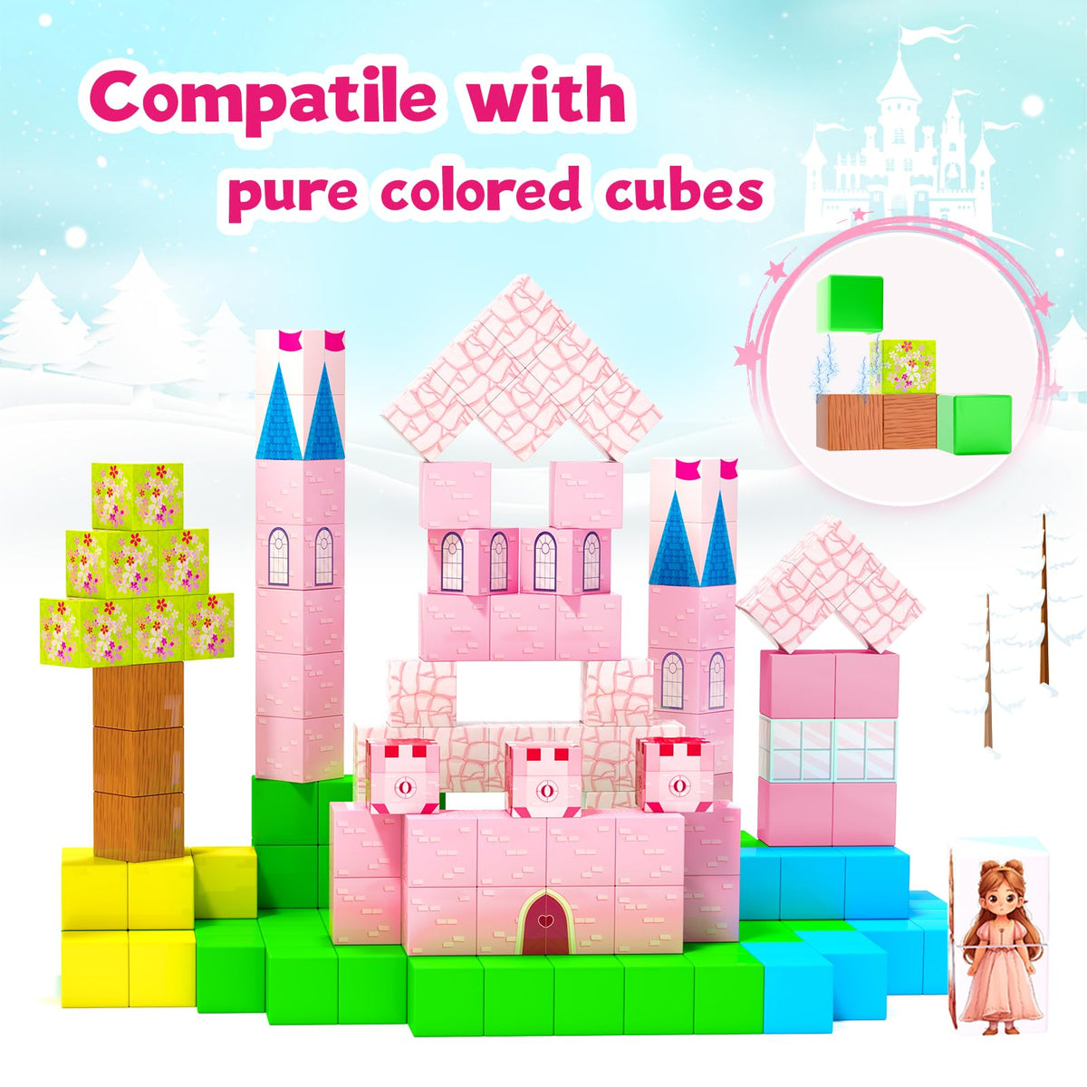 Hiwawind Magnetic Blocks Princess Castle – Open-Ended Building Toys for Girls & Boys (Ages 3-8) | Easter Gifts
