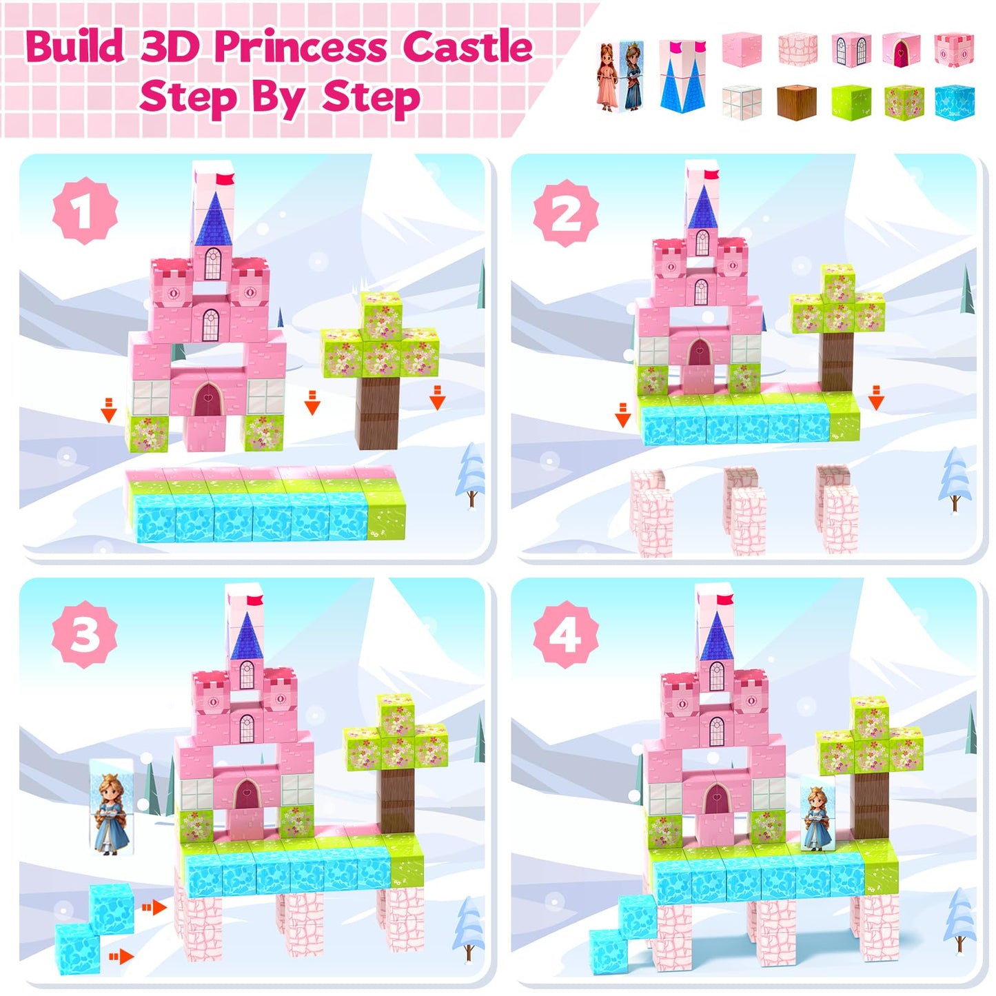Hiwawind Magnetic Blocks Princess Castle – Open-Ended Building Toys for Girls & Boys (Ages 3-8) | Easter Gifts