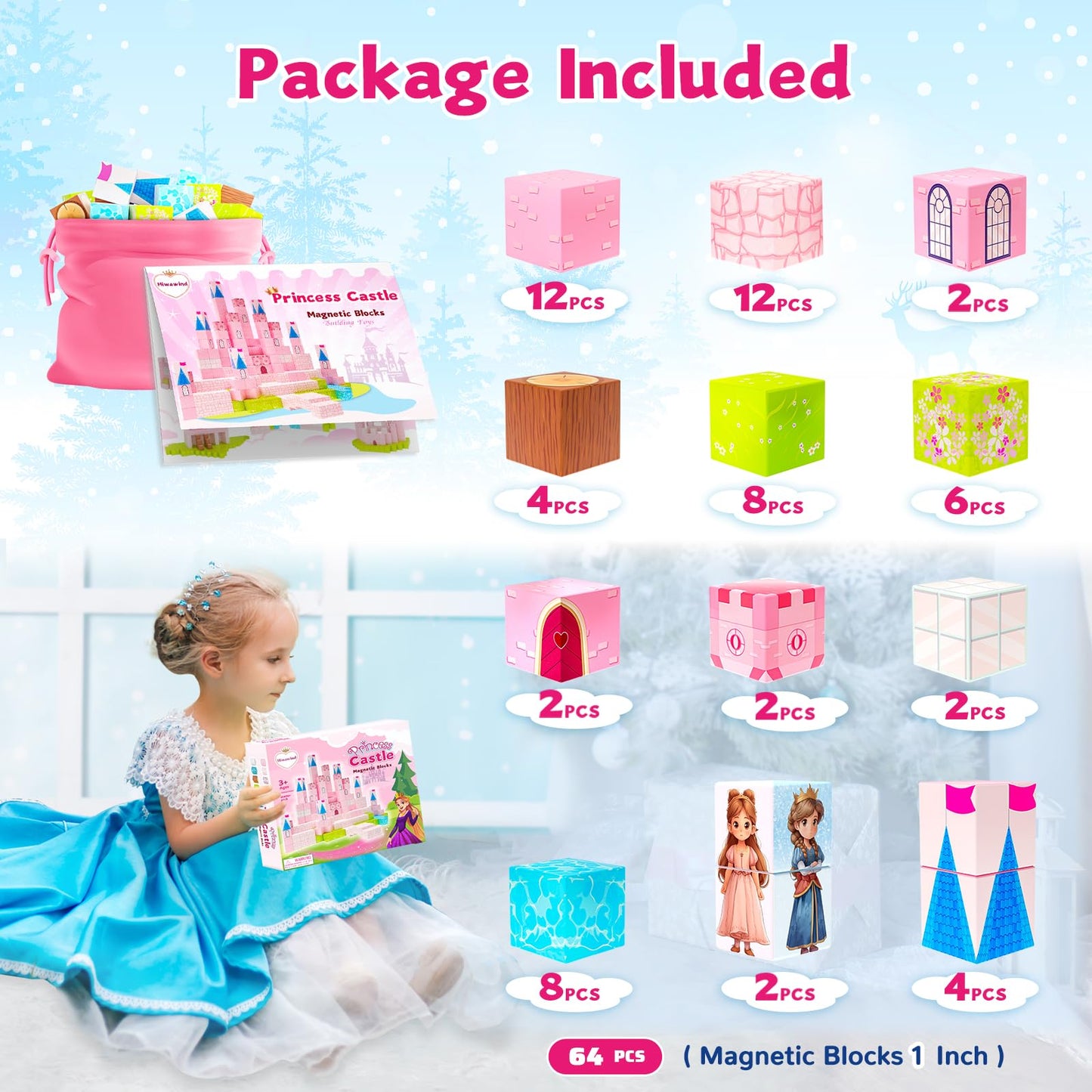 Hiwawind Magnetic Blocks Princess Castle – Open-Ended Building Toys for Girls & Boys (Ages 3-8) | Easter Gifts