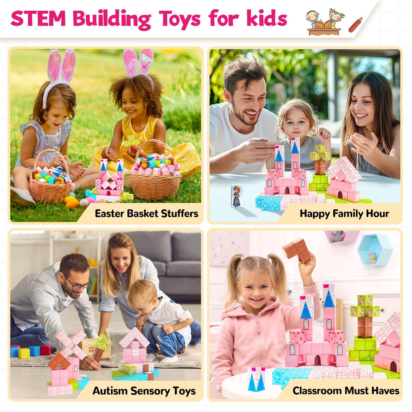 Hiwawind Magnetic Blocks Princess Castle – Open-Ended Building Toys for Girls & Boys (Ages 3-8) | Easter Gifts