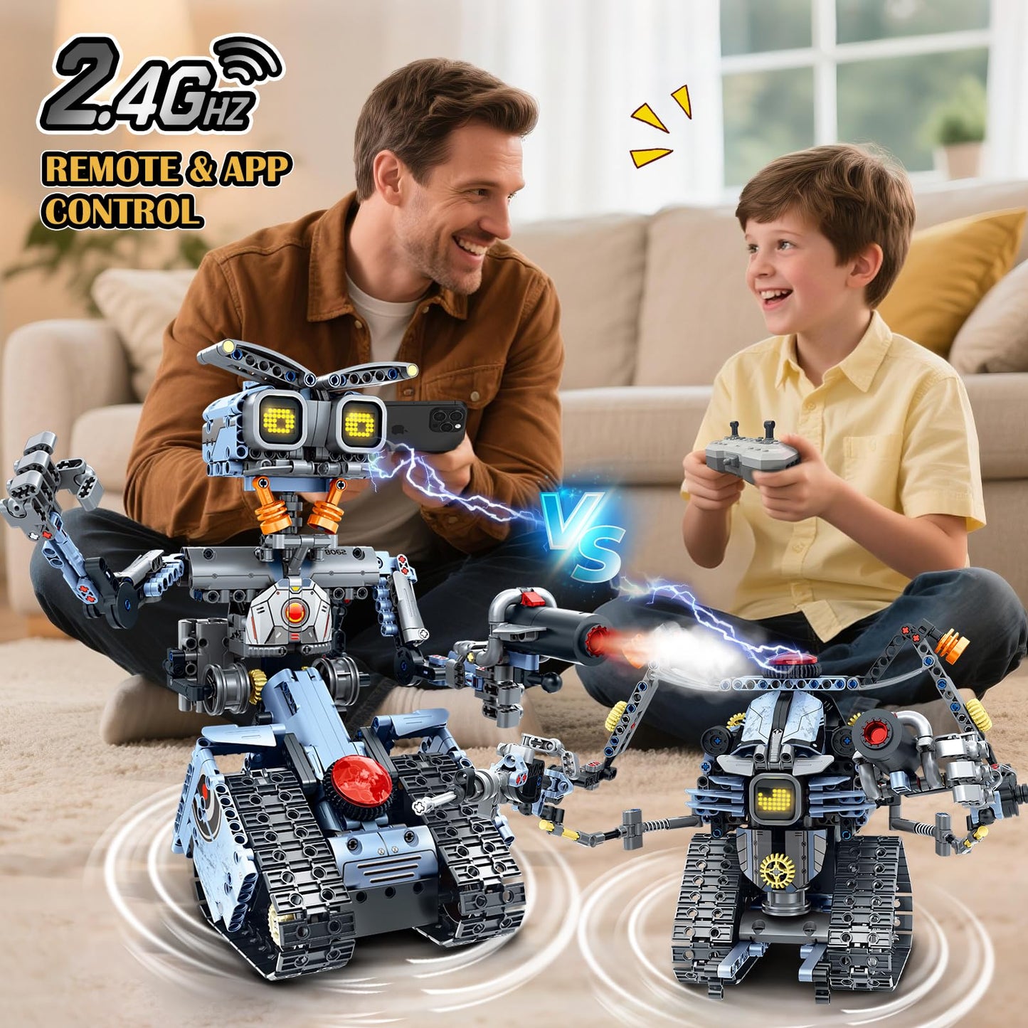 HiWEEGO Changeable LED Eyes Robot Building Set — 5-in-1 Remote & App-Controlled Toy for Kids 12+
