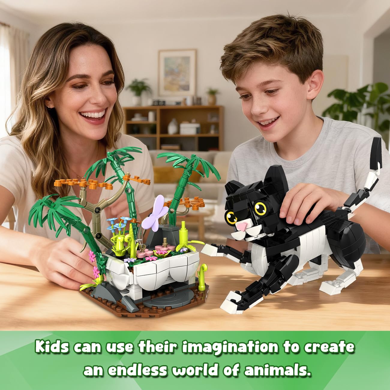 HiWEEGO 3-in-1 Wild Animals Panda Building Set – 724 PCS, Panda, Cat & Zebra | Kids 9–12+