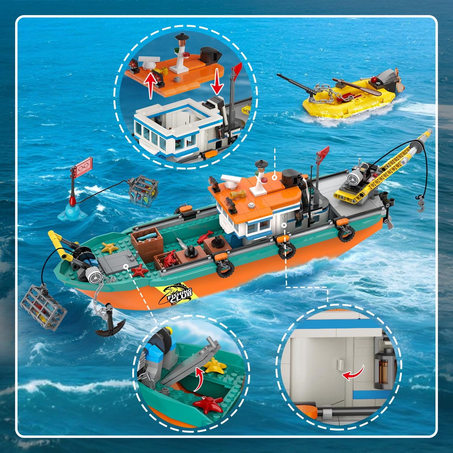 HiWEEGO City Fishing Boat Wharf Set – 762-Piece Floatable Sea Ship Building Kit