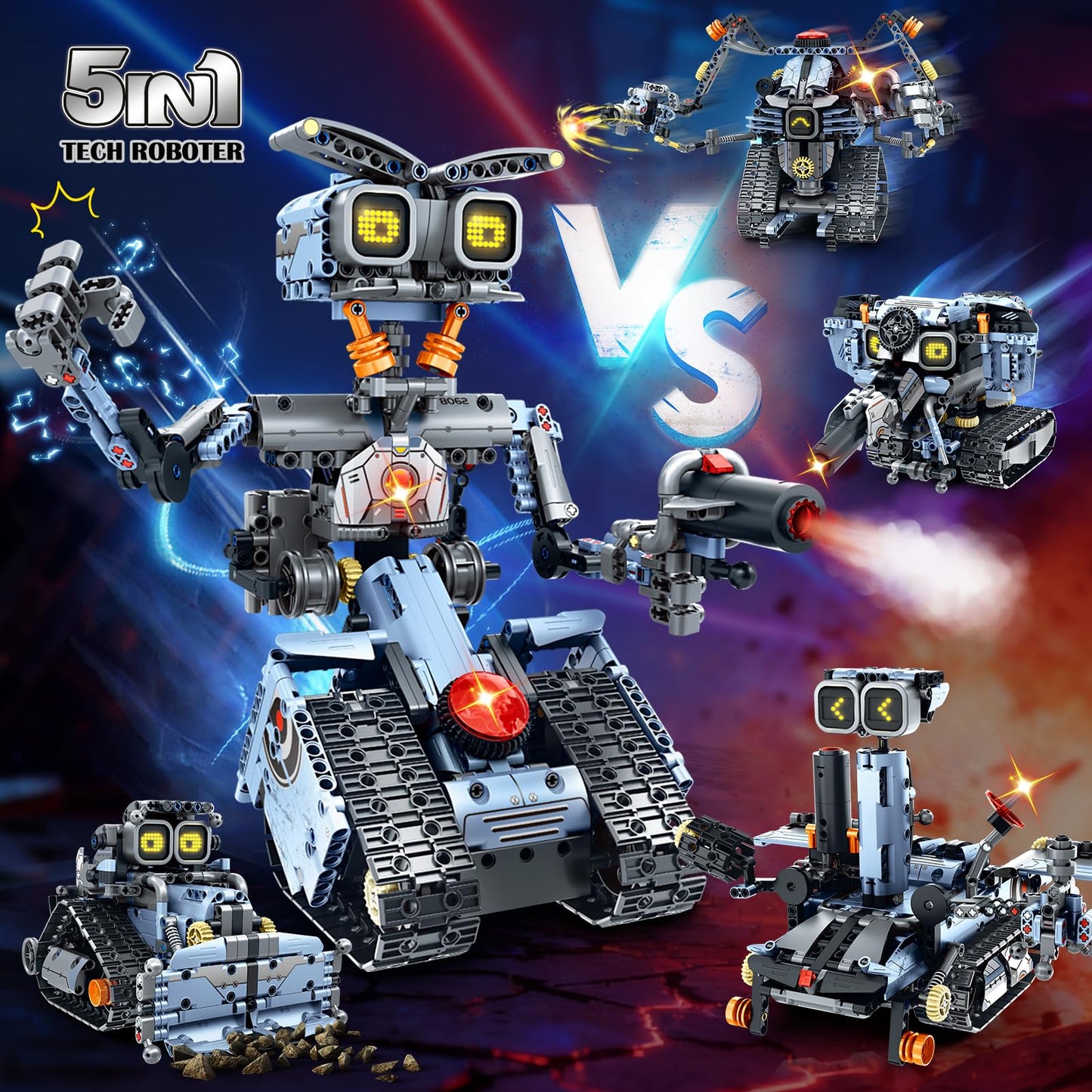 HiWEEGO Changeable LED Eyes Robot Building Set — 5-in-1 Remote & App-Controlled Toy for Kids 12+