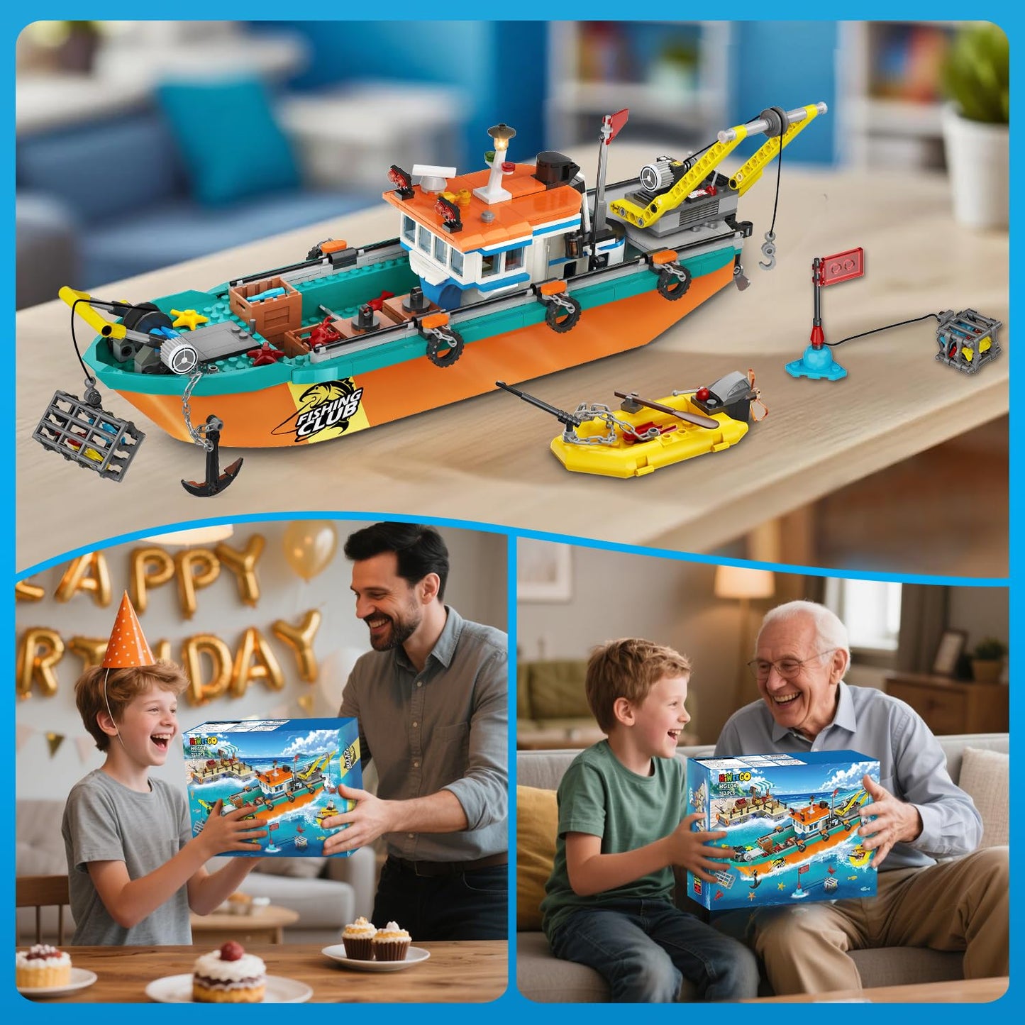 HiWEEGO City Fishing Boat Wharf Set – 762-Piece Floatable Sea Ship Building Kit