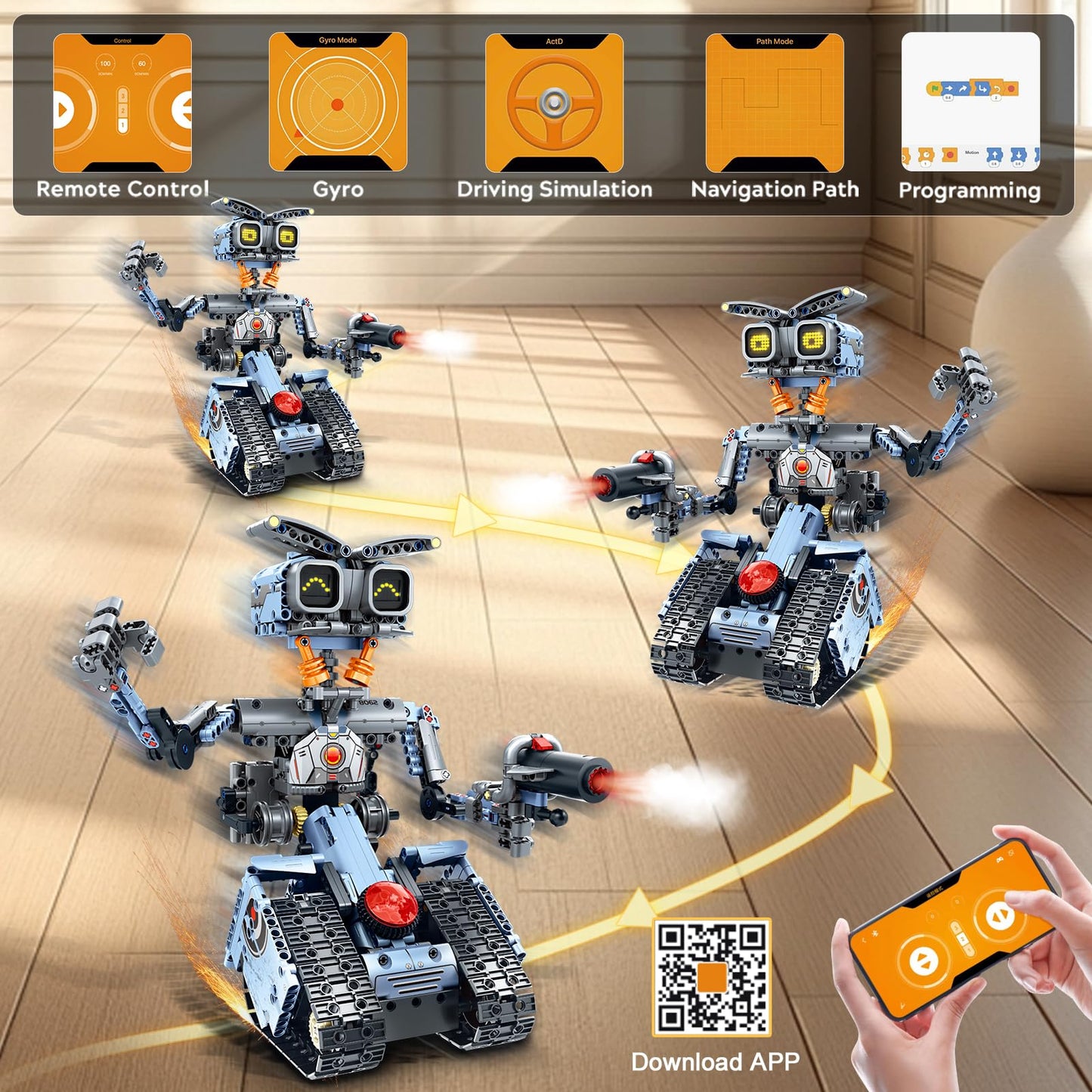 HiWEEGO Changeable LED Eyes Robot Building Set — 5-in-1 Remote & App-Controlled Toy for Kids 12+