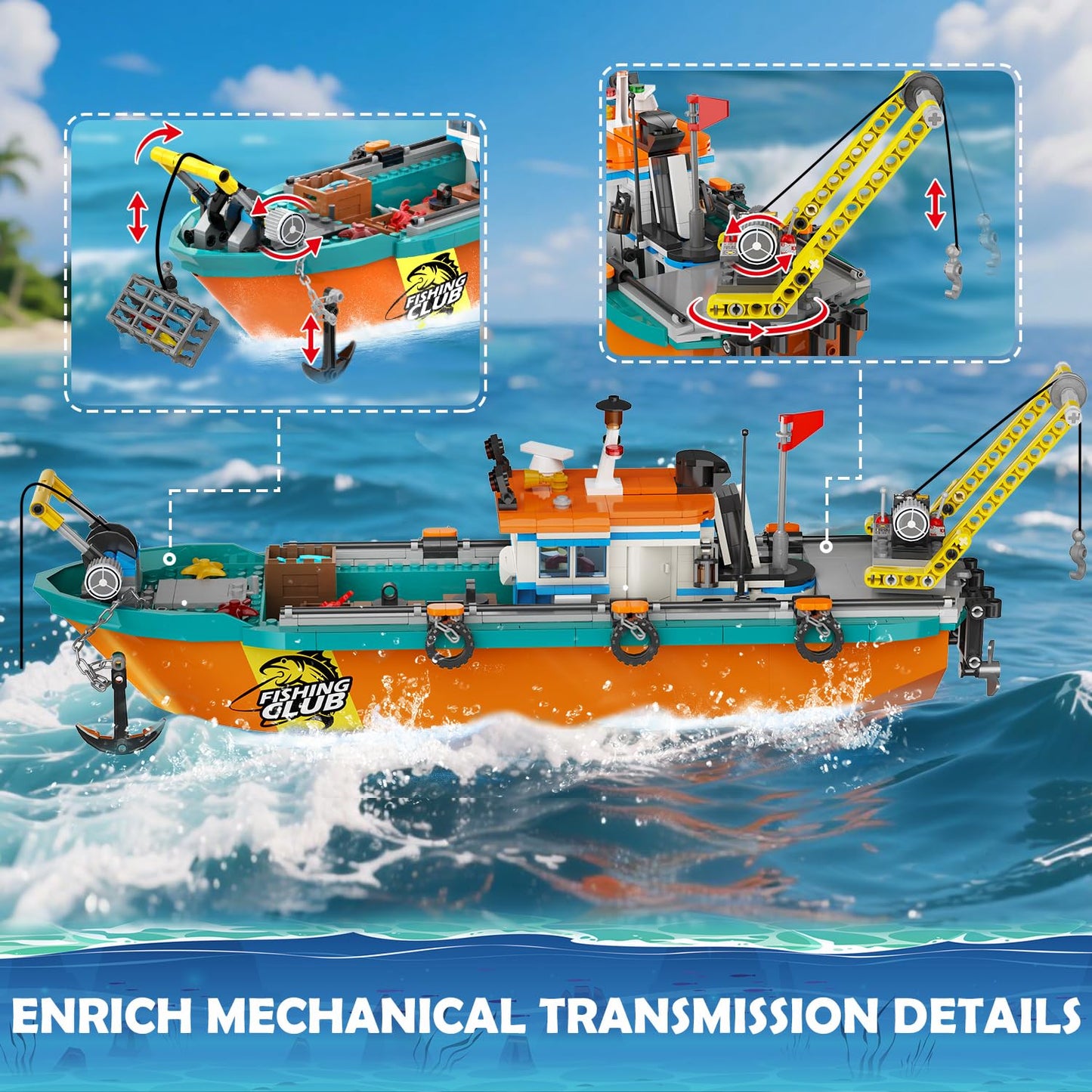 HiWEEGO City Fishing Boat Wharf Set – 762-Piece Floatable Sea Ship Building Kit