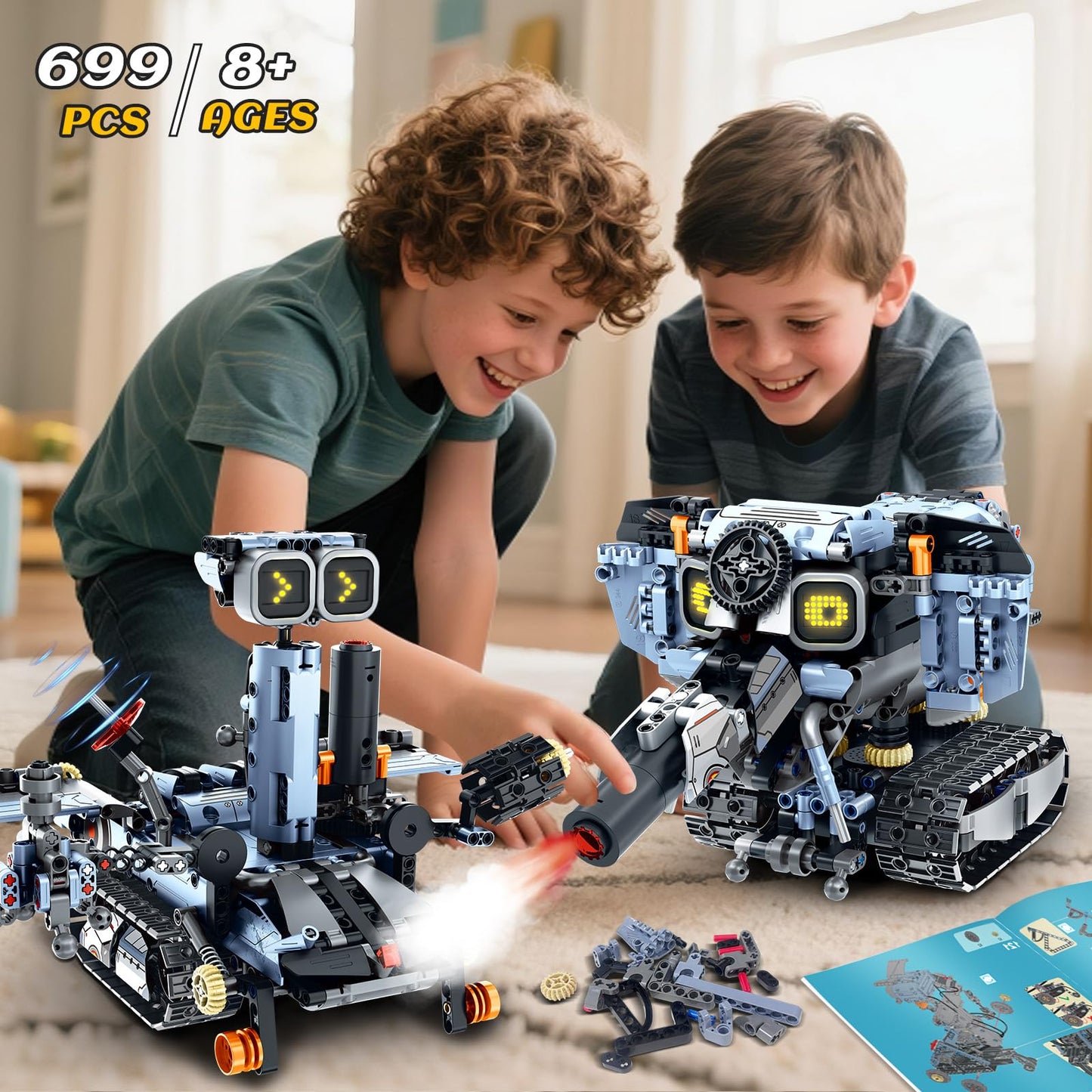 HiWEEGO Changeable LED Eyes Robot Building Set — 5-in-1 Remote & App-Controlled Toy for Kids 12+