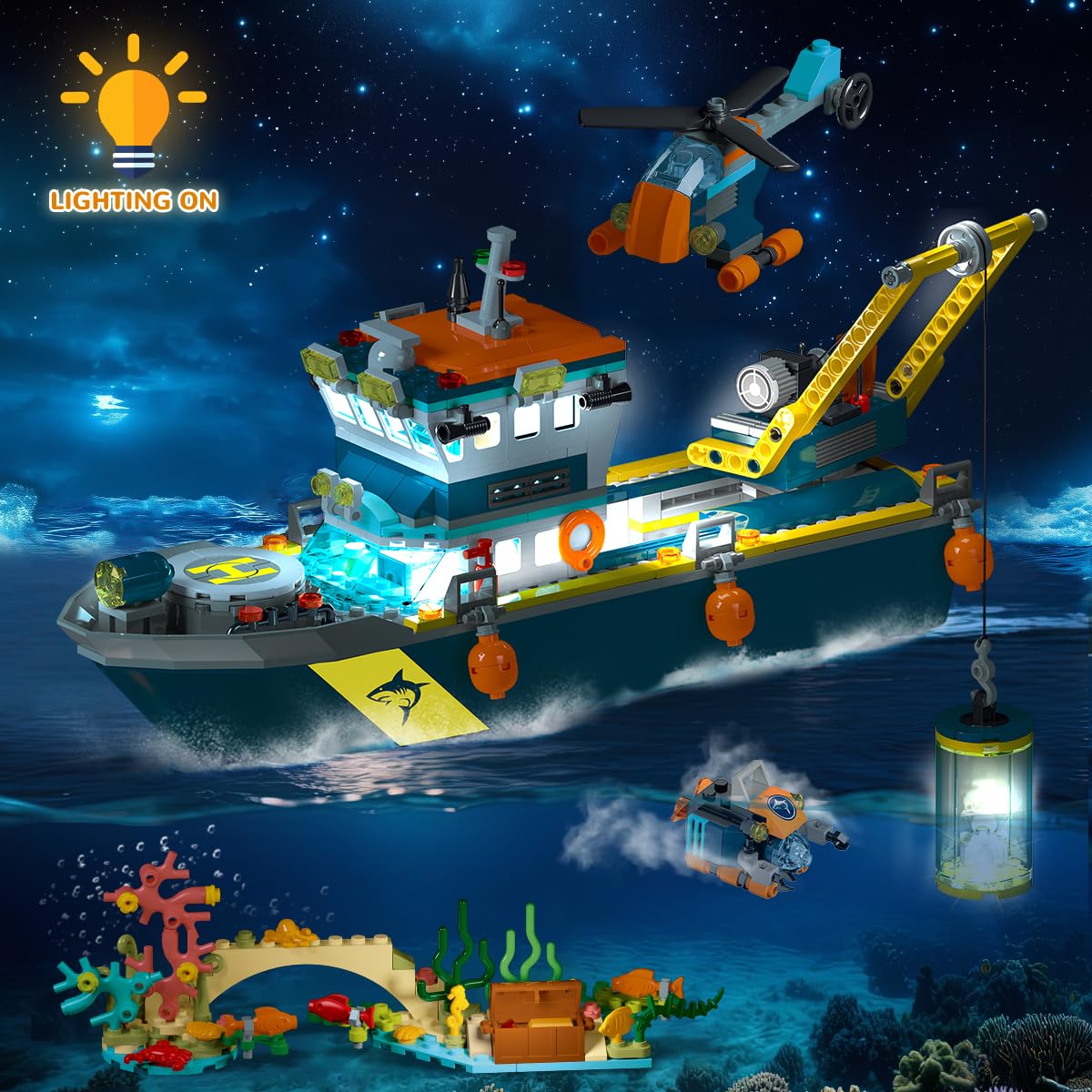 HiWEEGO City Floatable Boat with LED Light – Arctic Explorer Ship Building Kit (542 Pcs)