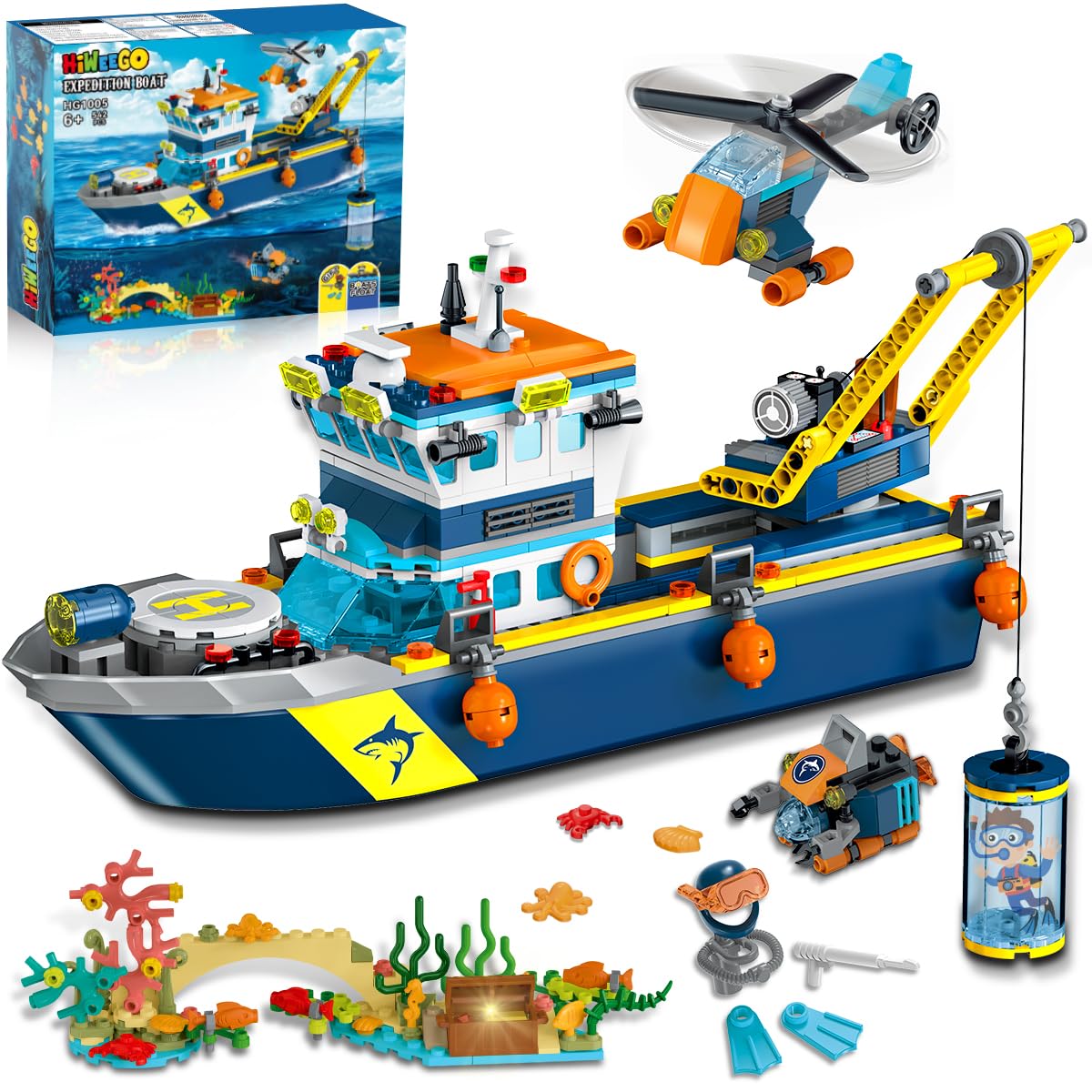 HiWEEGO City Floatable Boat with LED Light – Arctic Explorer Ship Building Kit (542 Pcs)