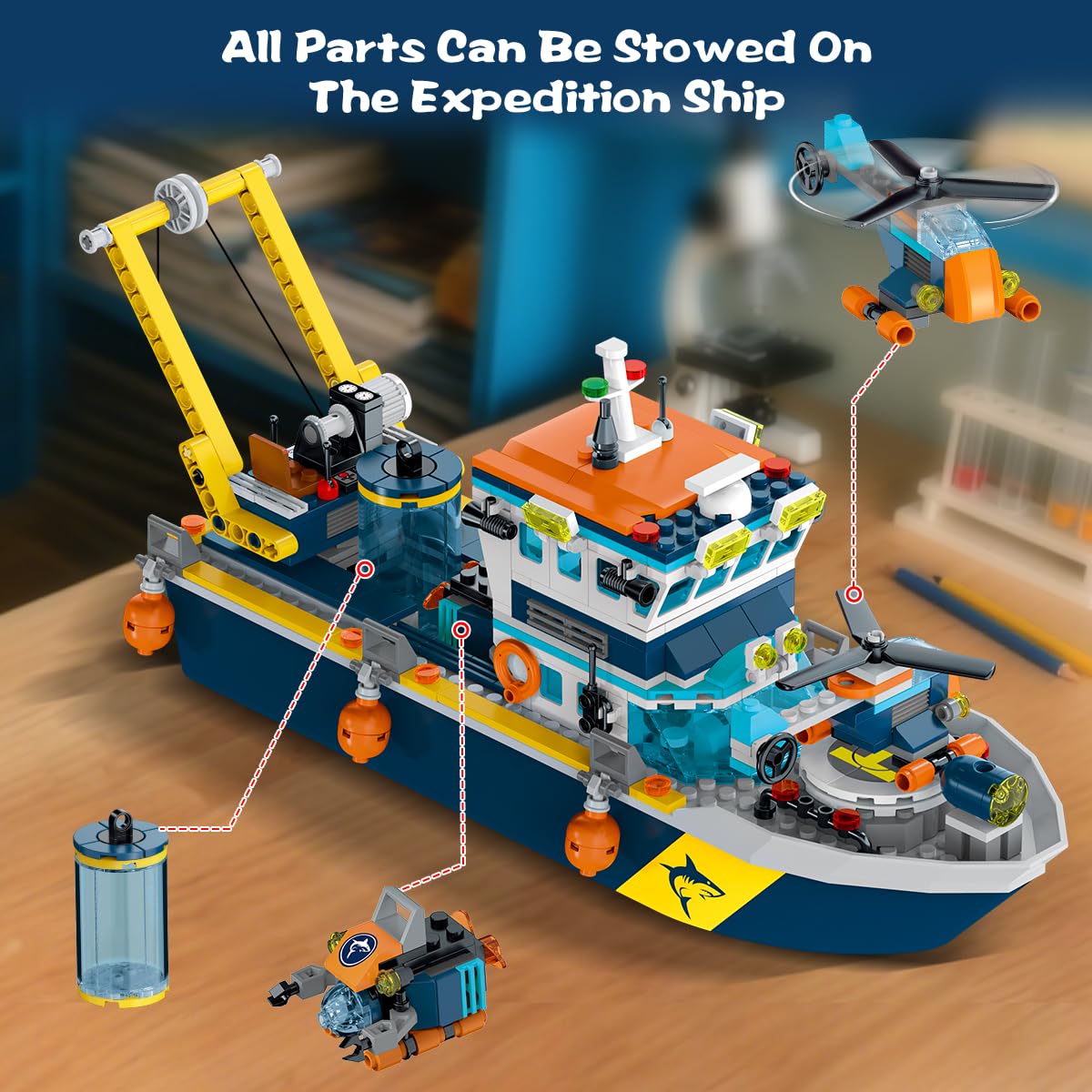 HiWEEGO City Floatable Boat with LED Light – Arctic Explorer Ship Building Kit (542 Pcs)
