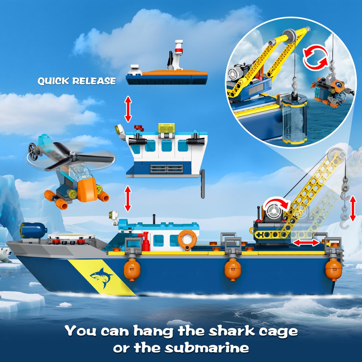 HiWEEGO City Floatable Boat with LED Light – Arctic Explorer Ship Building Kit (542 Pcs)