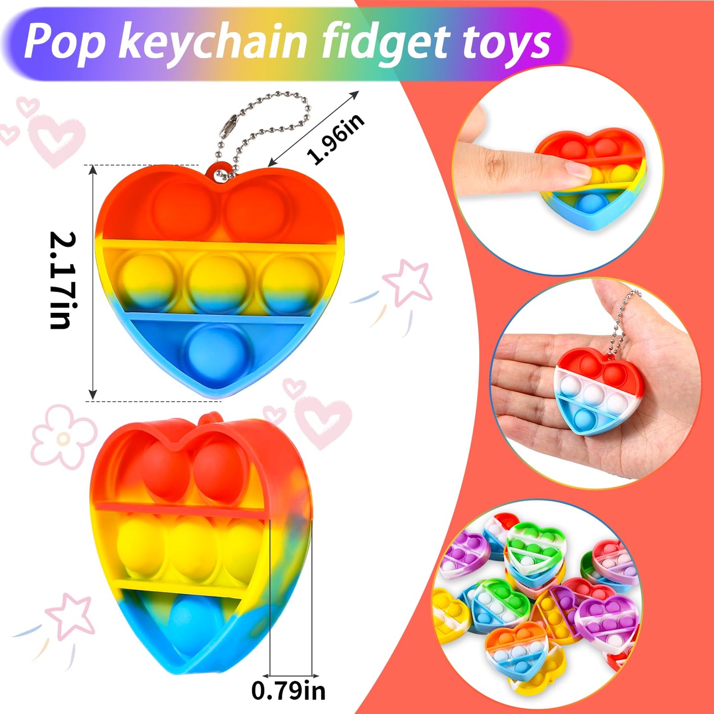 Hiyong Valentines Day Gifts for Kids – 30 Prefilled Cards with Mini Pop Fidget Toys