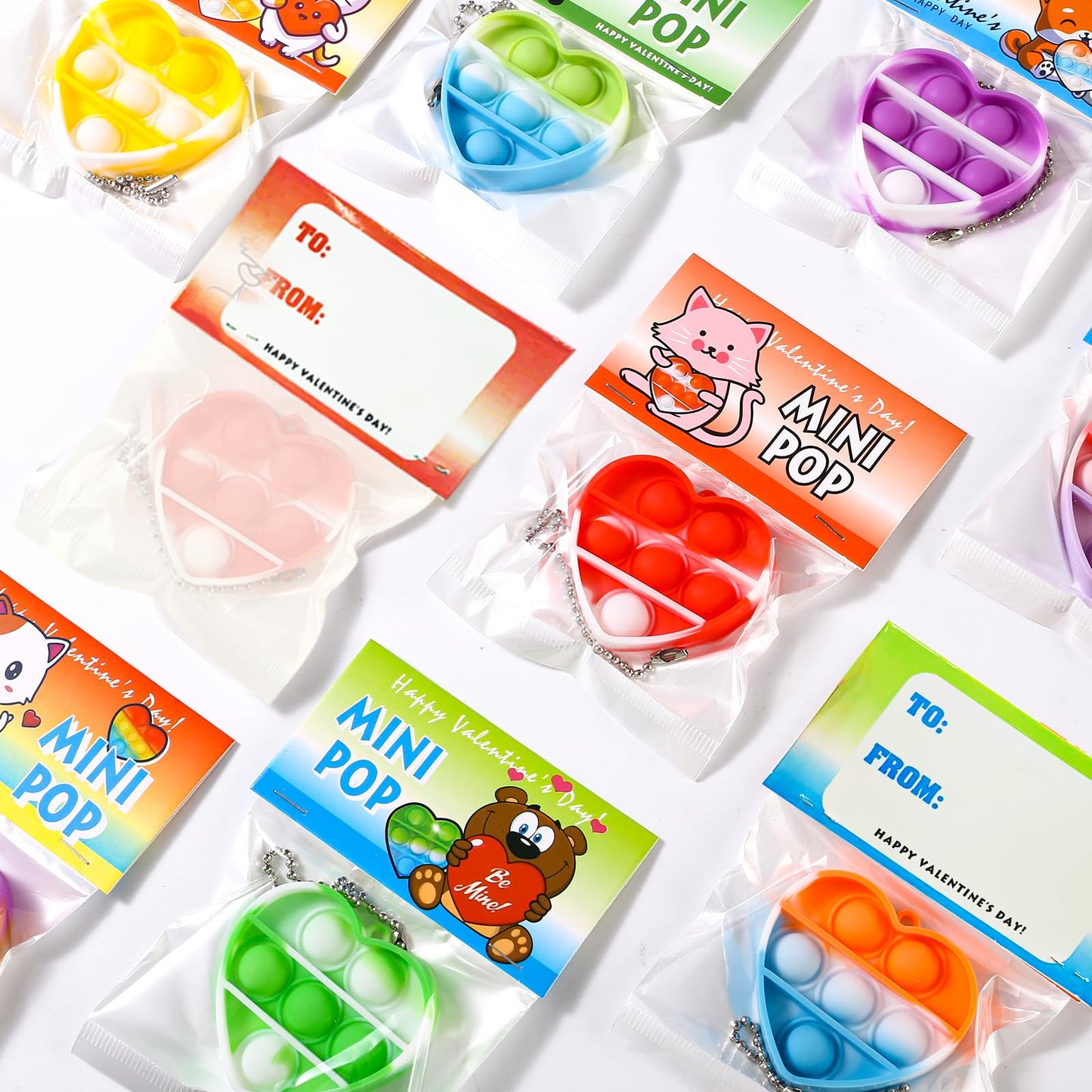 Hiyong Valentines Day Gifts for Kids – 30 Prefilled Cards with Mini Pop Fidget Toys