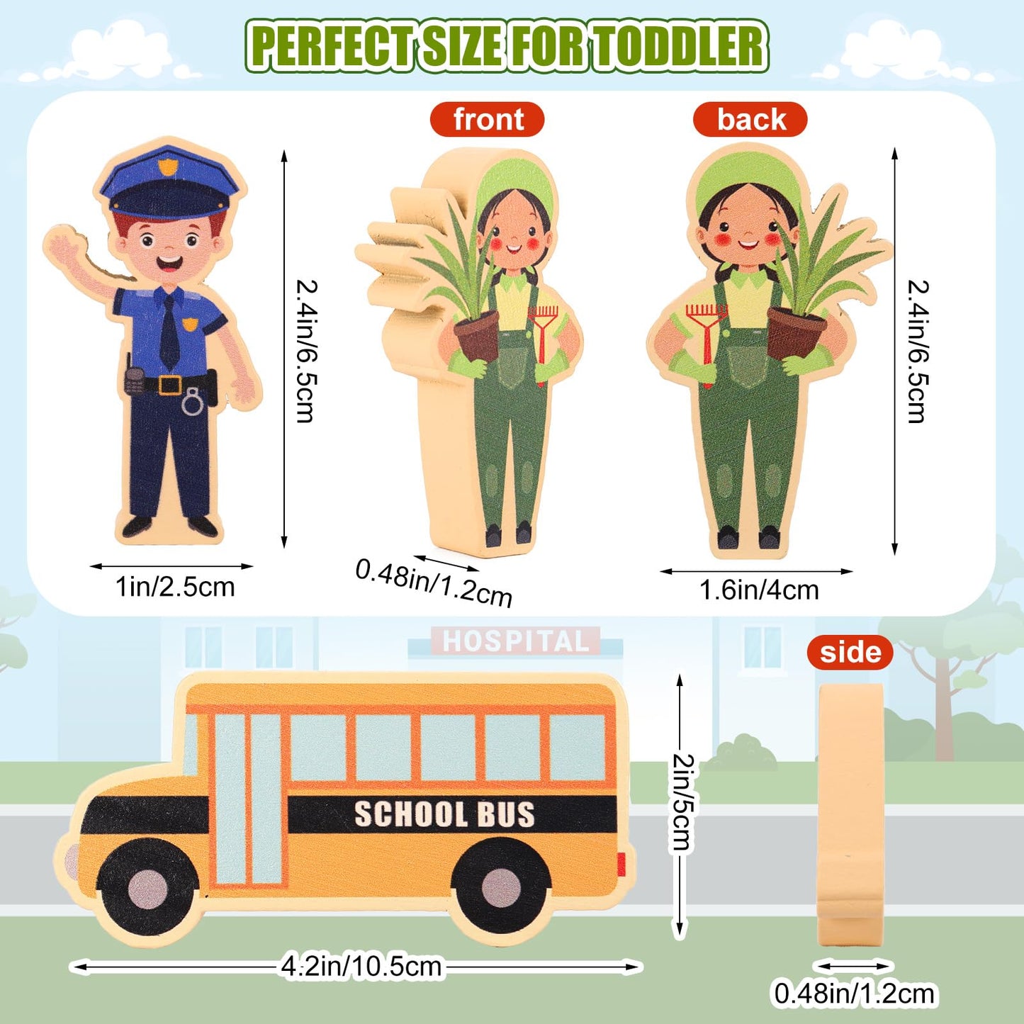 HIYZI 40 Pcs Wooden Community Helpers Figures – Multicultural Occupations Play Set for Kids