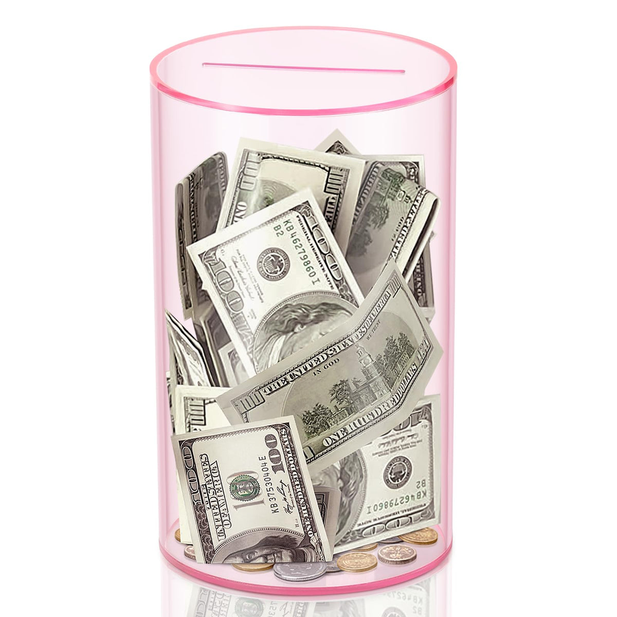 Hizgo Clear Pink Piggy Bank - Unopenable Acrylic Savings Jar, Break to Open, 8-inch H x 5-inch Diameter