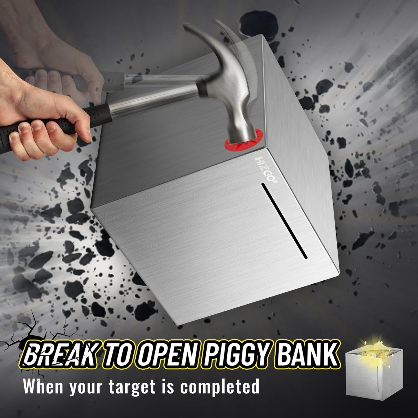 Hizgo Stainless Steel Piggy Bank for Adults — 5.9-Inch Break-to-Access Savings Box