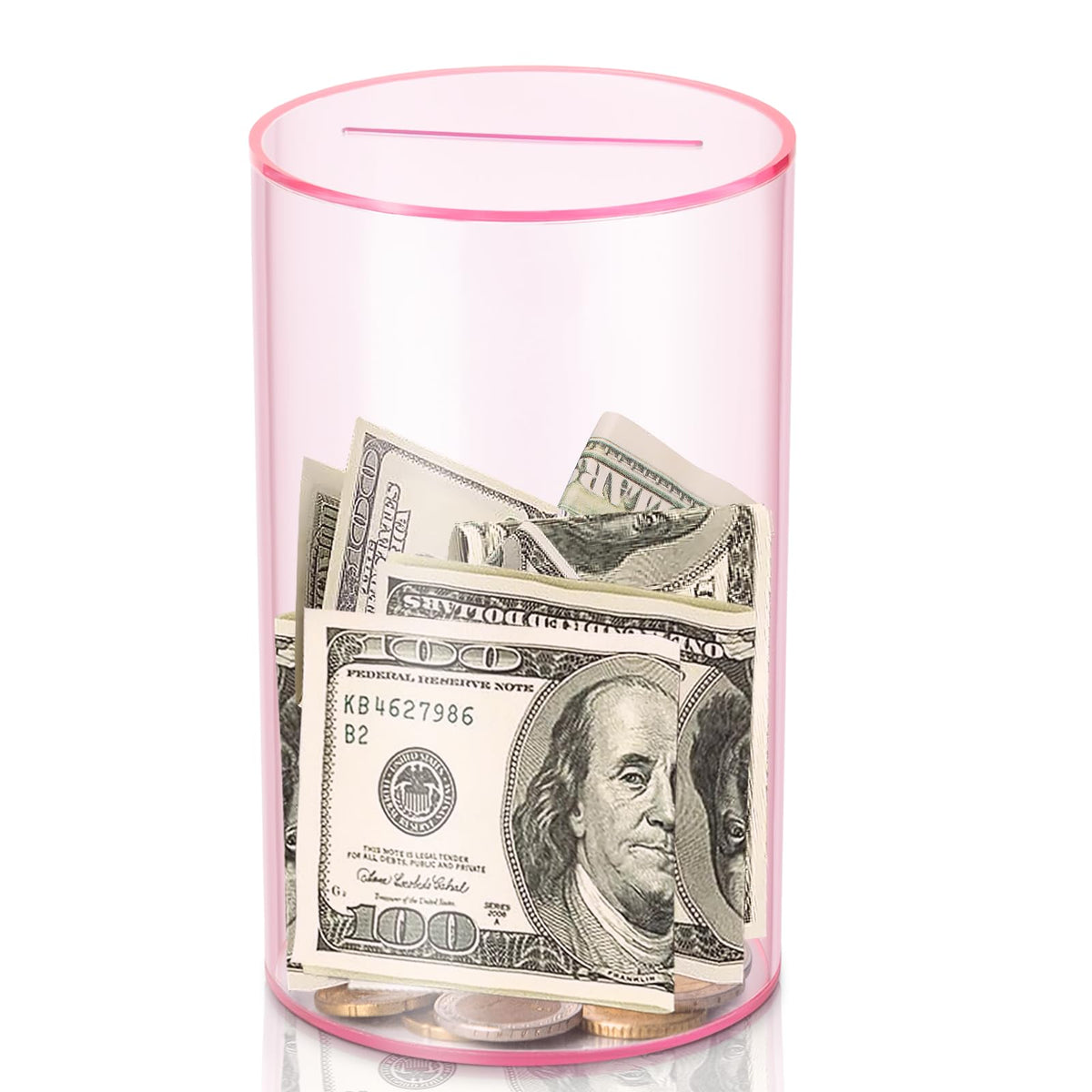 Hizgo Pink Clear Piggy Bank (Small) – Unopenable Acrylic Savings Jar