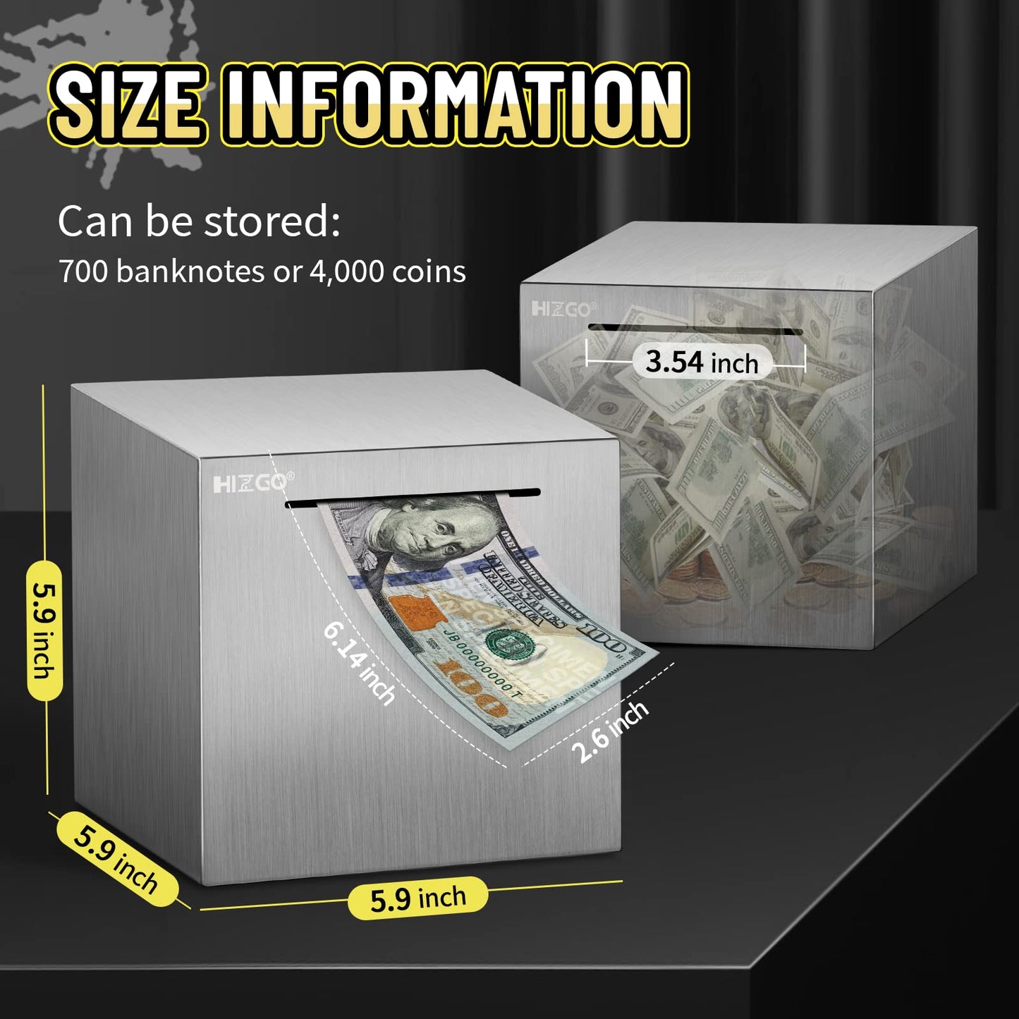 Hizgo Stainless Steel Piggy Bank for Adults — 5.9-Inch Break-to-Access Savings Box