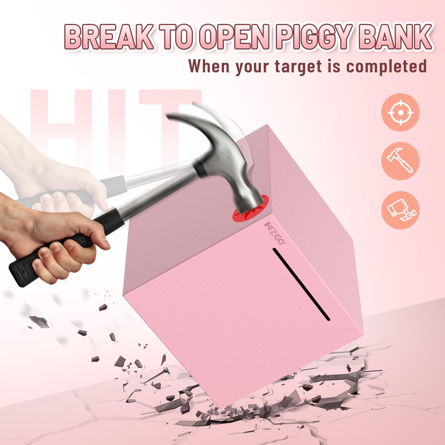 hizgo Pink Stainless Steel Piggy Bank – Unopenable Saving Box for Adults & Kids (5.9-inch)