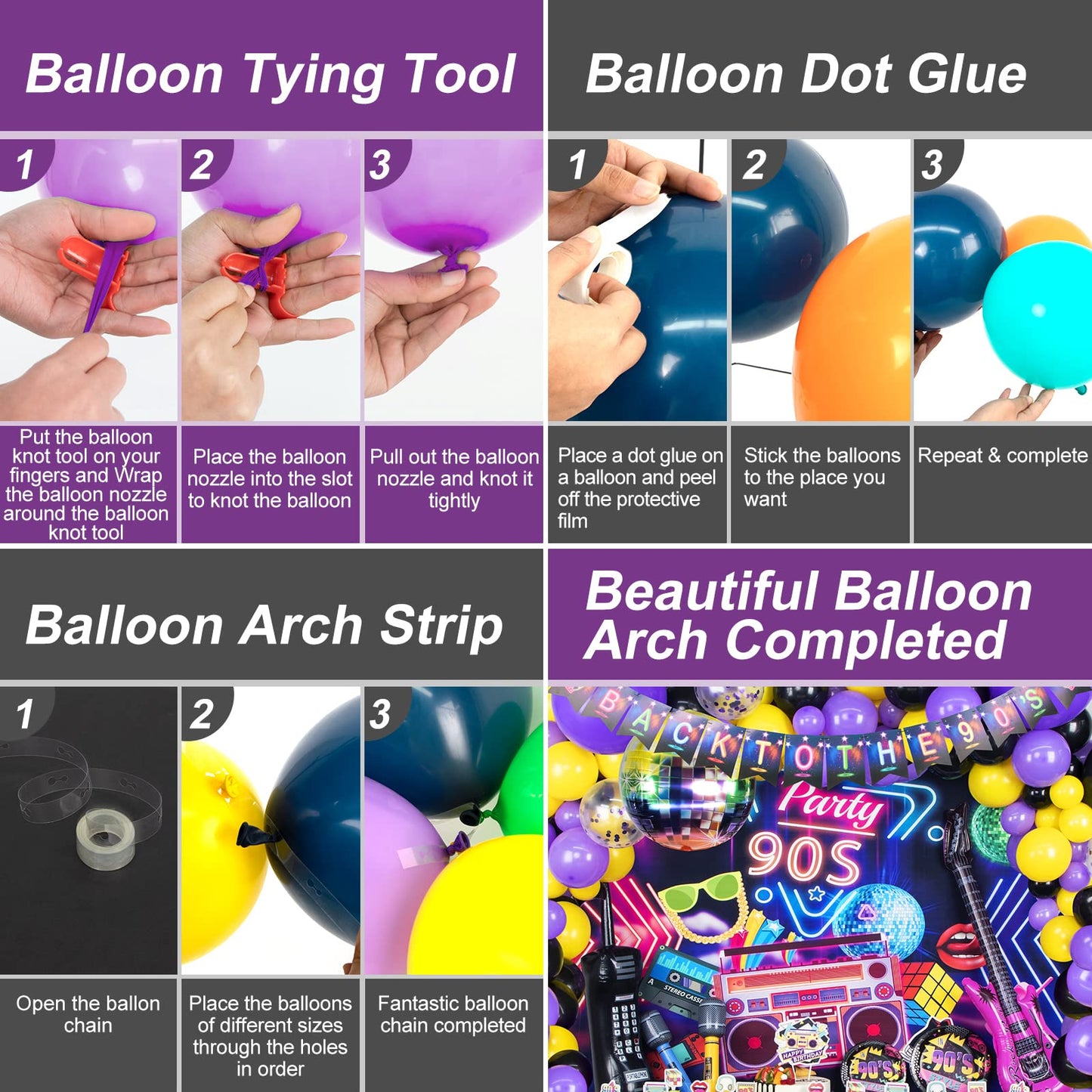 HJINGY 90s Party Decorations Bundle – Inflatable Microphone, Guitar, Backdrop, Banner & Tableware