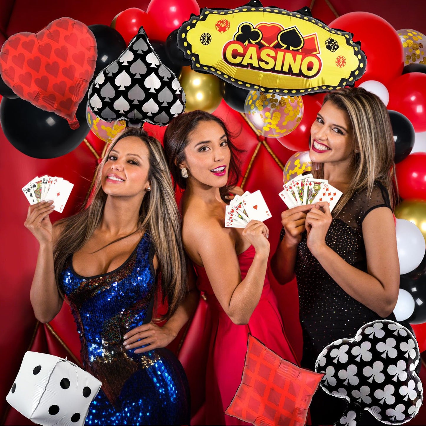 HJINGY 198 PCS Casino Theme Party Decorations – Las Vegas Birthday Balloons, Backdrop, and Tableware