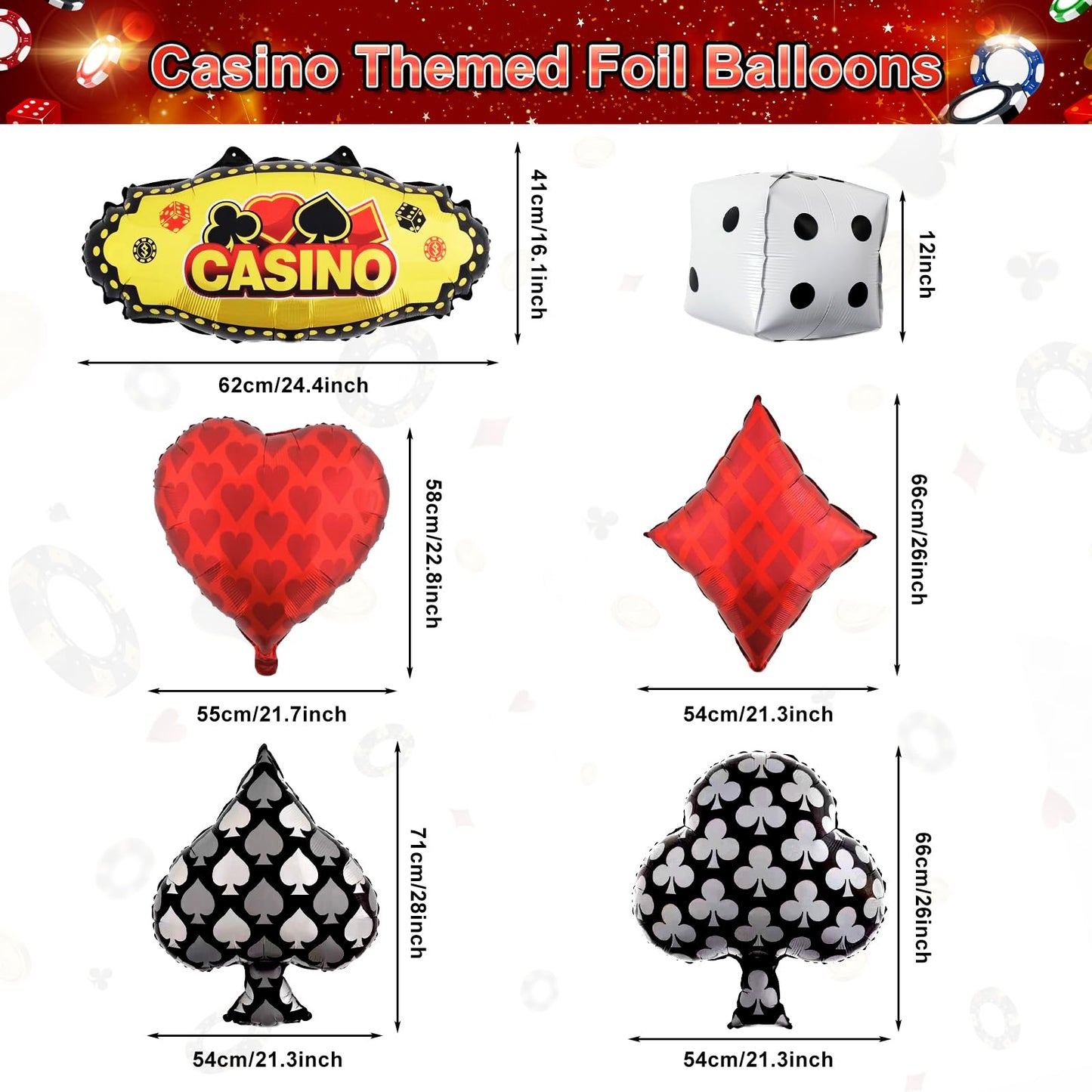 HJINGY 198 PCS Casino Theme Party Decorations – Las Vegas Birthday Balloons, Backdrop, and Tableware
