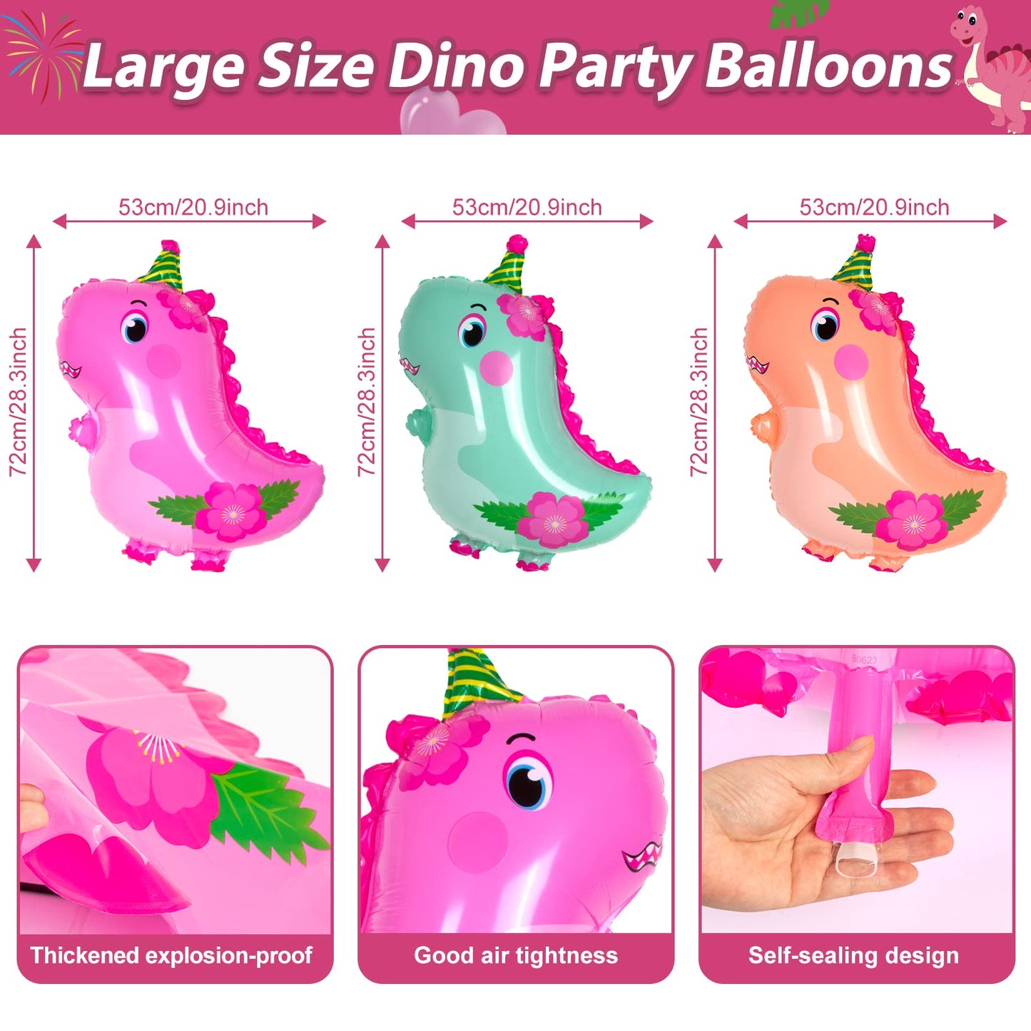HJINGY 194-Piece Pink Dinosaur Party Decorations for Girls – Balloons, Backdrop & Tableware