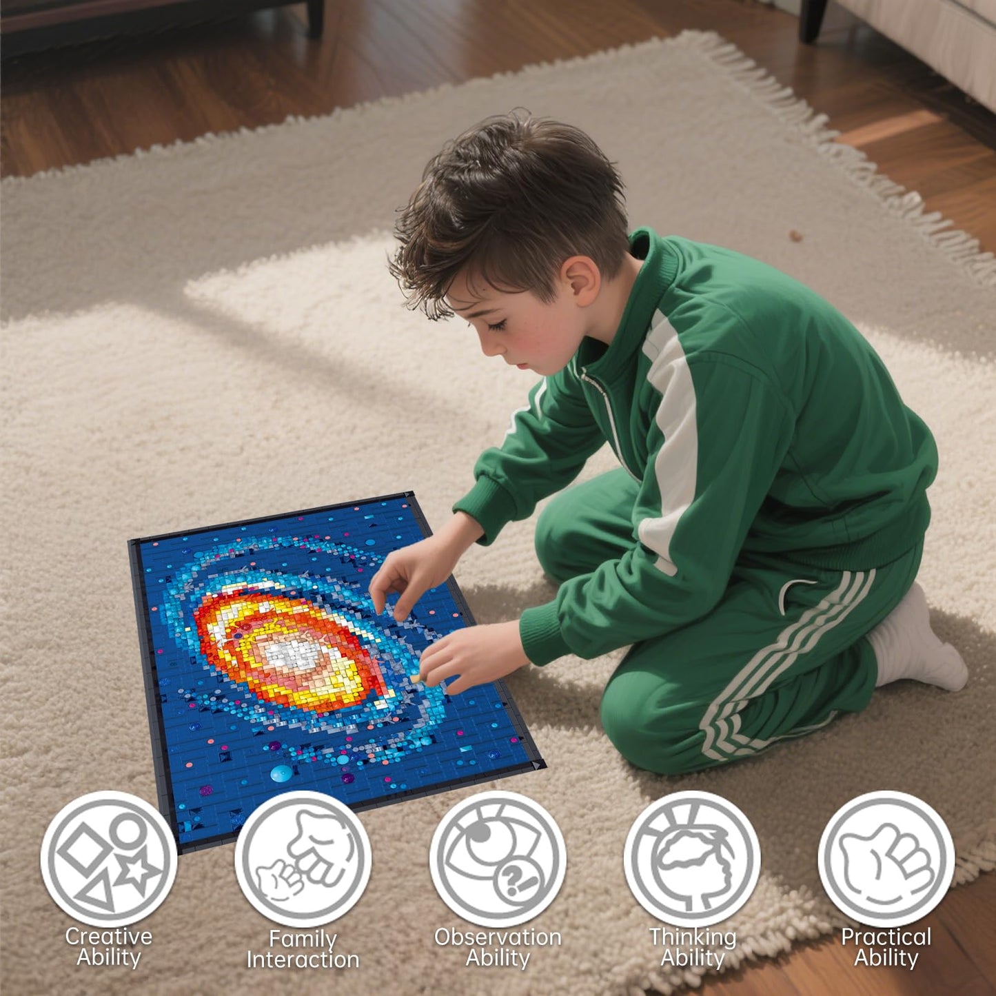 HJPLPXH Milky Way Galaxy Mini Building Block Art – 2,438-Piece Nebula Pixel Table Painting