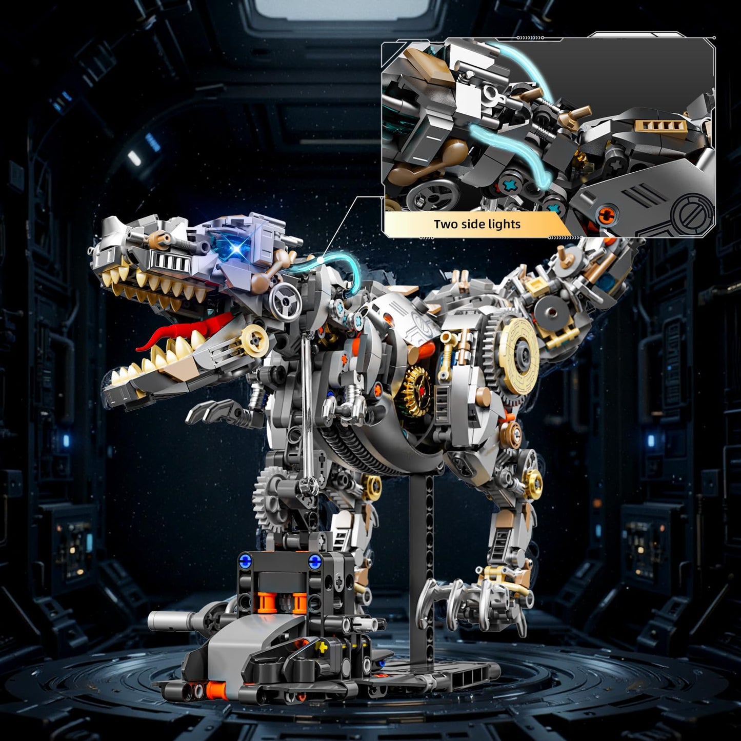 HJPLPXH Mechanical Tyrannosaurus Building Blocks Set — LED Light, Display Stand, 1268 Pieces