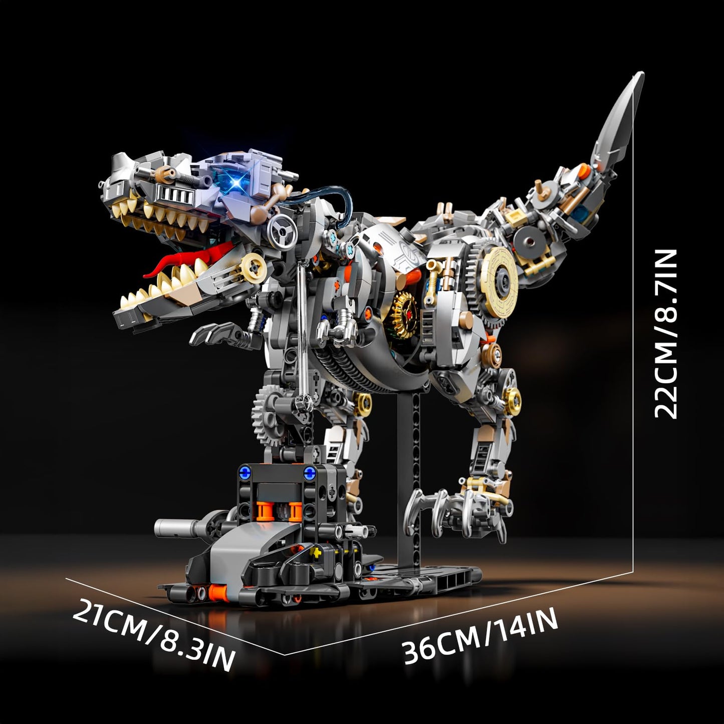 HJPLPXH Mechanical Tyrannosaurus Building Blocks Set — LED Light, Display Stand, 1268 Pieces