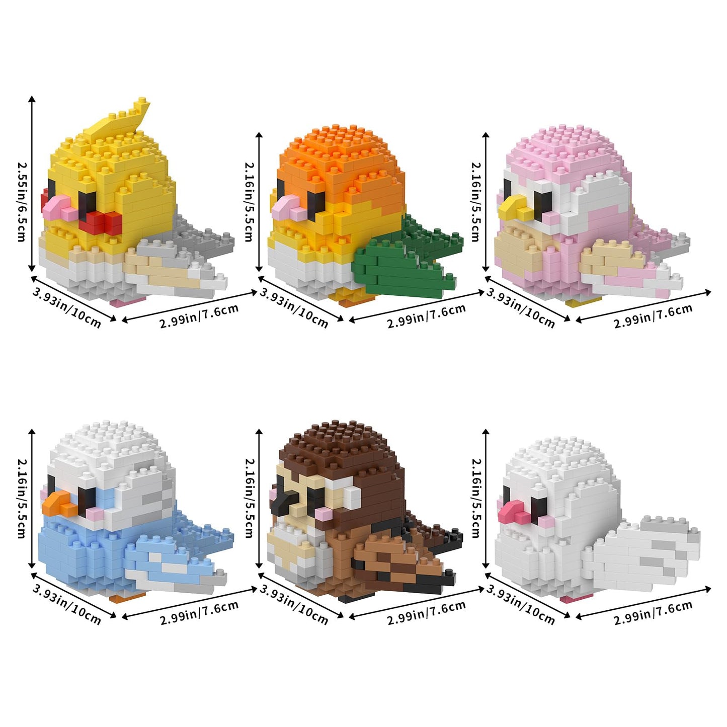 HJPLPXH Parrots Micro Mini Building Block Sets — 6-Box Bird-Themed Mini Bricks for Kids