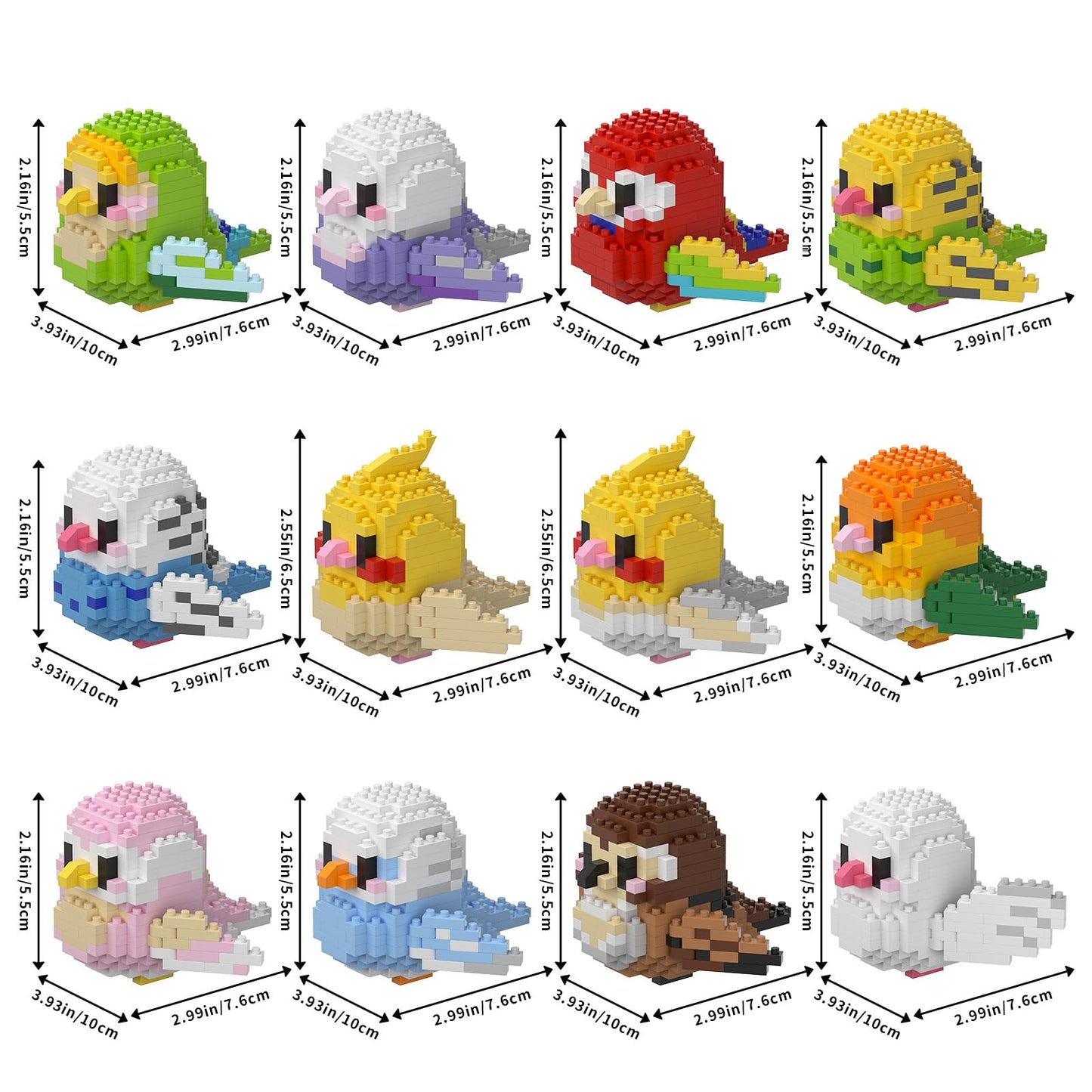 HJPLPXH Parrots Micro Mini Building Block Sets – 12-Box Bird Series for Kids