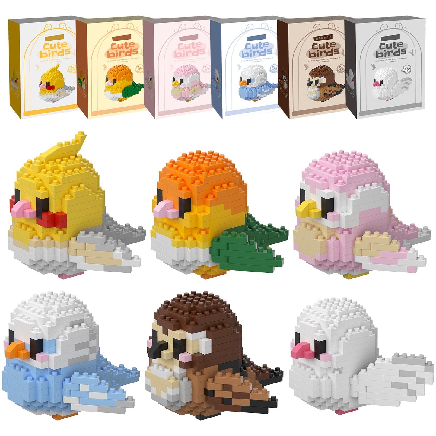 HJPLPXH Parrots Micro Mini Building Block Sets — 6-Box Bird-Themed Mini Bricks for Kids