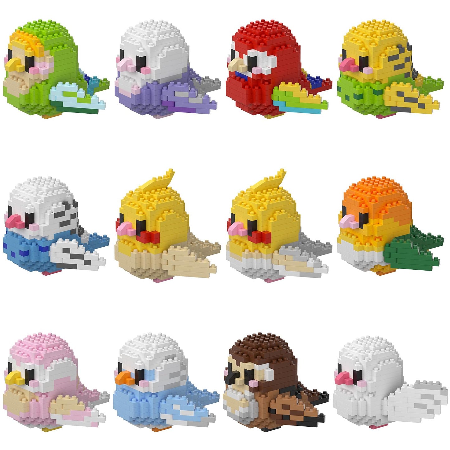 HJPLPXH Parrots Micro Mini Building Block Sets – 12-Box Bird Series for Kids