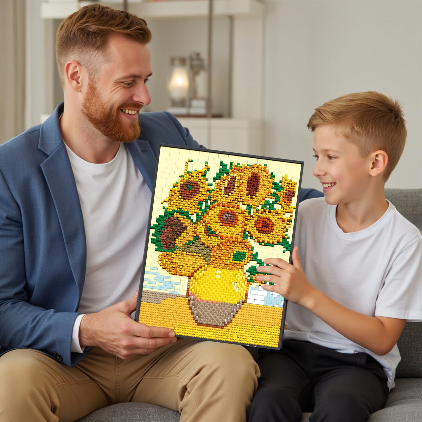 HJPLPXH Pixel Sunflower Painting Frame – 3504PCS Building Block Art Model for Home & Office Decor
