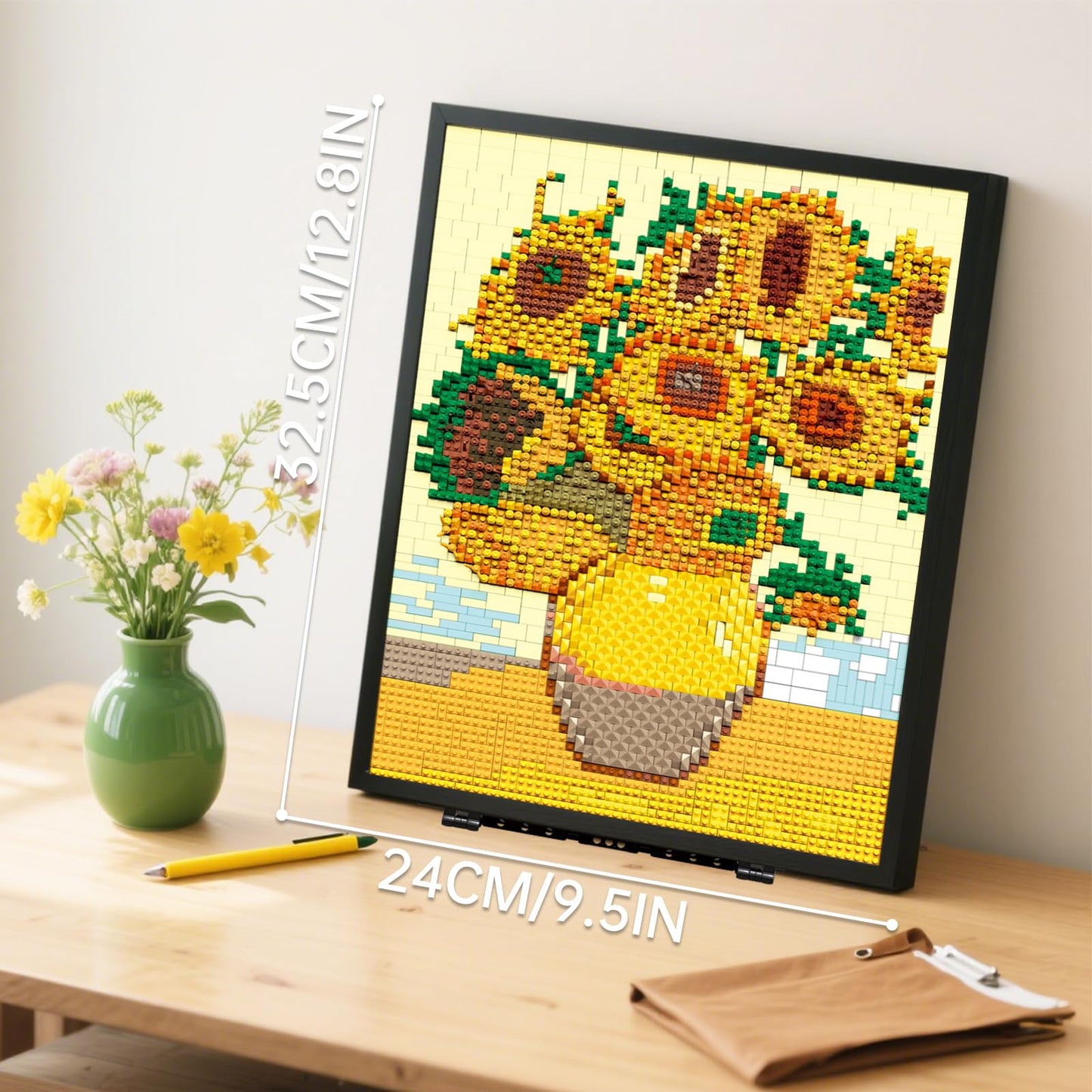 HJPLPXH Pixel Sunflower Painting Frame – 3504PCS Building Block Art Model for Home & Office Decor