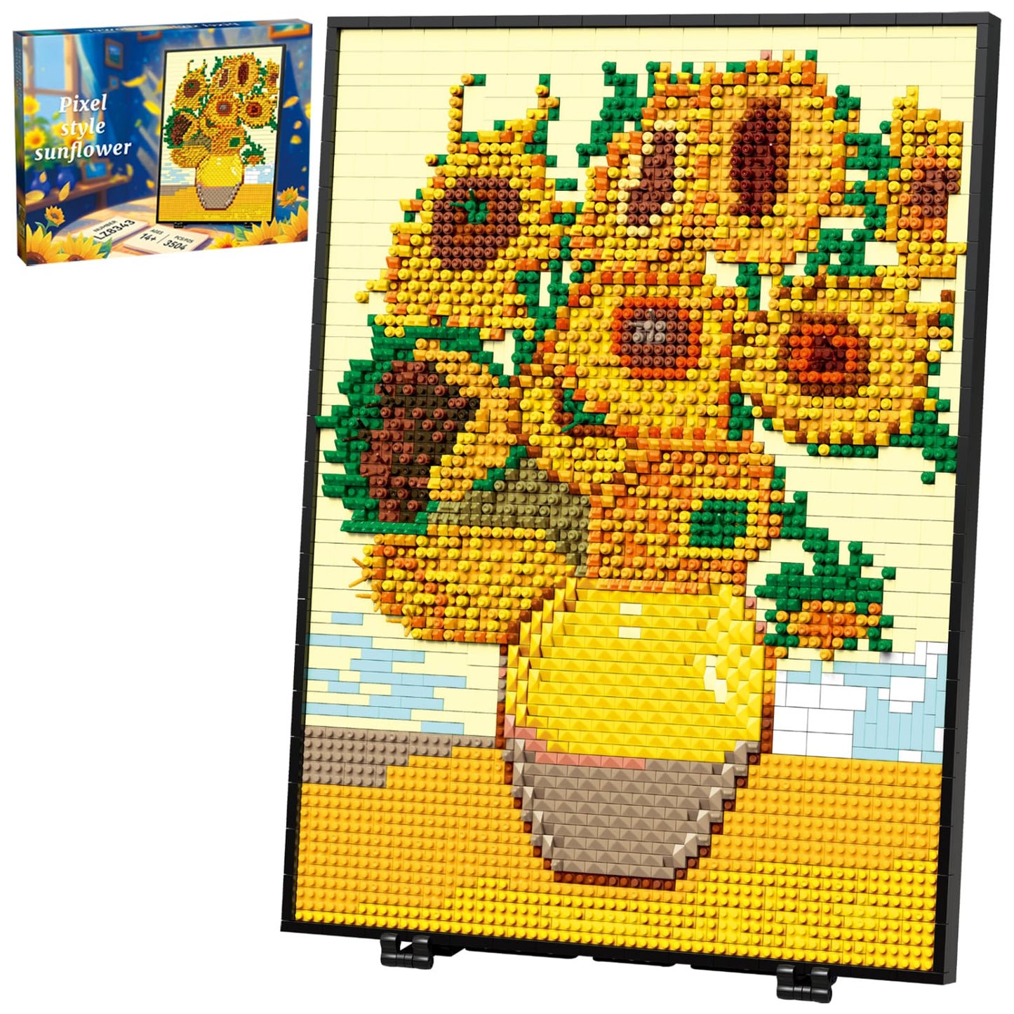 HJPLPXH Pixel Sunflower Painting Frame – 3504PCS Building Block Art Model for Home & Office Decor