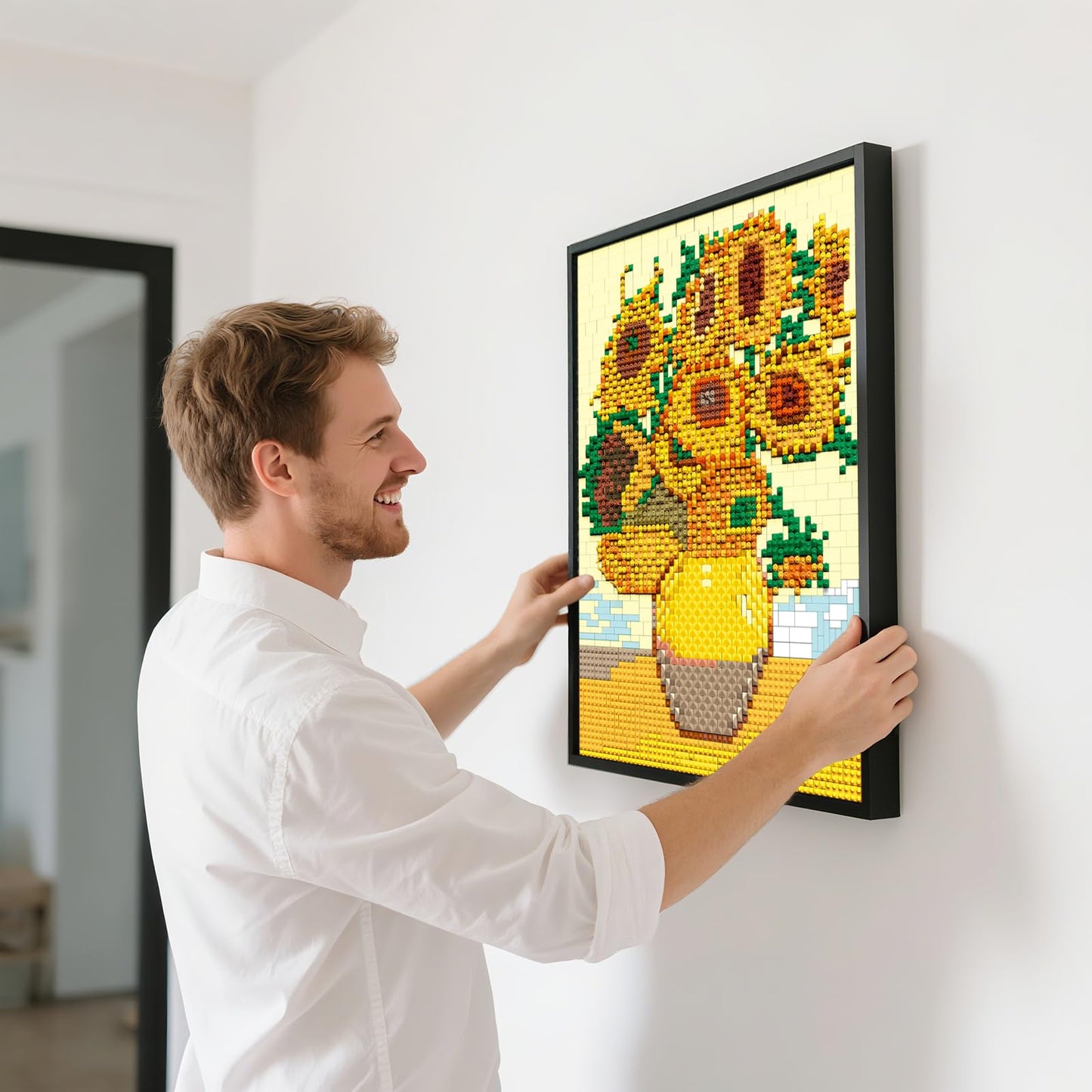 HJPLPXH Pixel Sunflower Painting Frame – 3504PCS Building Block Art Model for Home & Office Decor