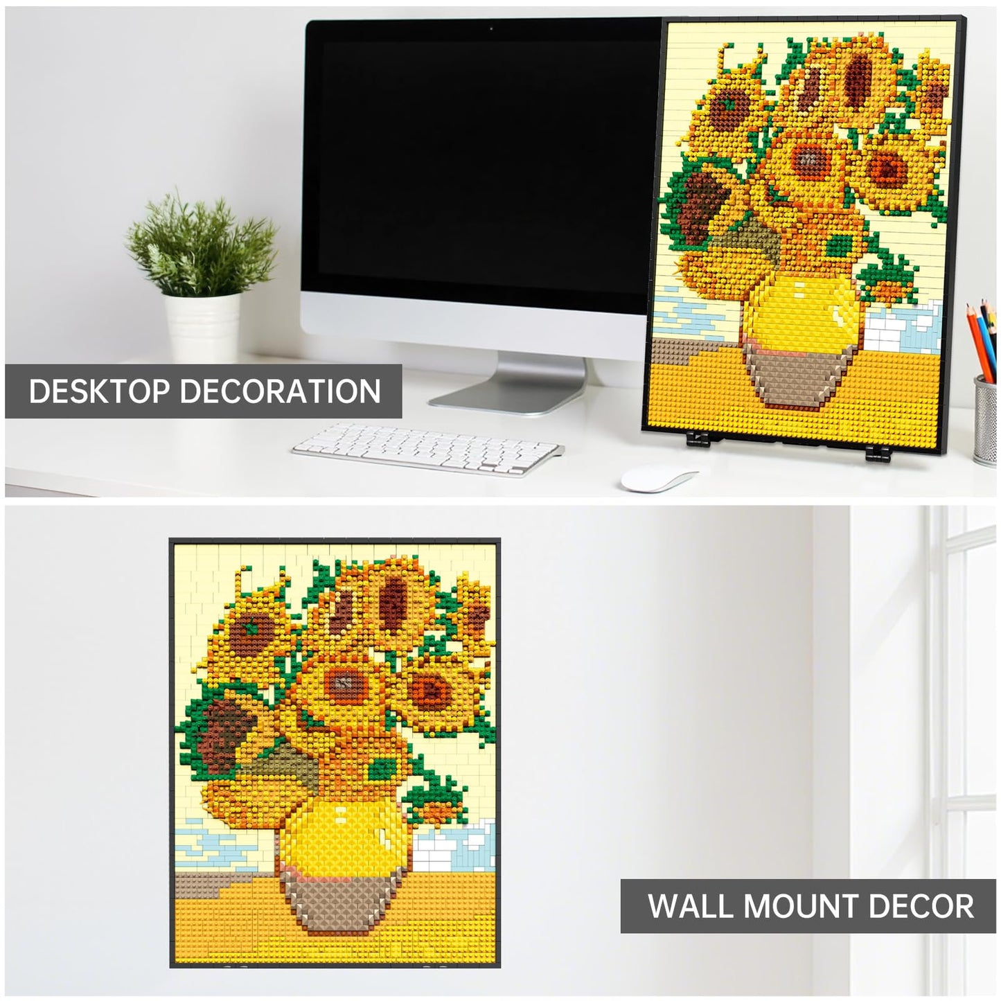 HJPLPXH Pixel Sunflower Painting Frame – 3504PCS Building Block Art Model for Home & Office Decor
