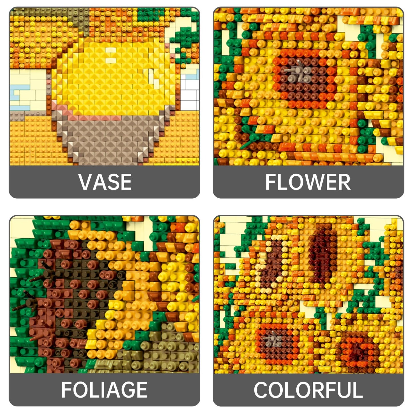 HJPLPXH Pixel Sunflower Painting Frame – 3504PCS Building Block Art Model for Home & Office Decor
