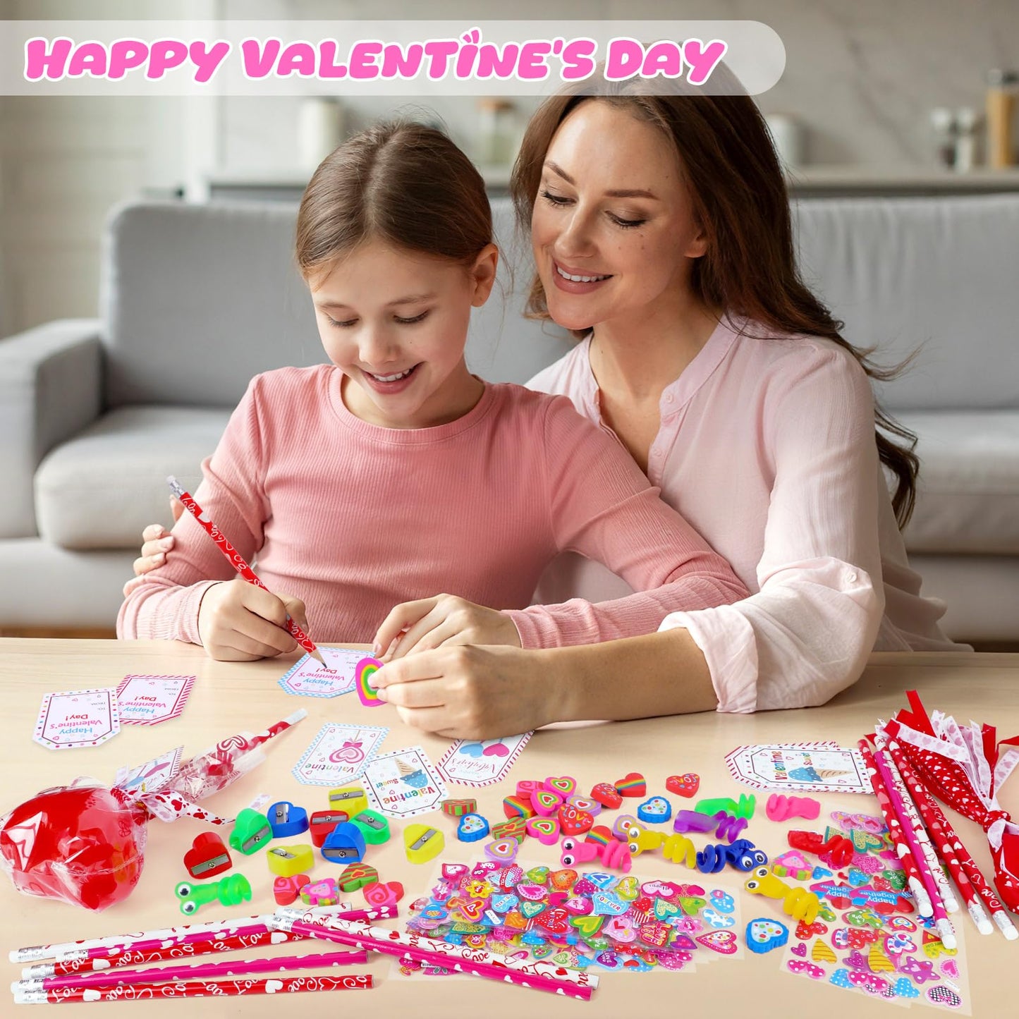 HKKDKTA Valentines Day Gifts for Kids Classroom – 24-Pack Heart-Shaped Stationery Set