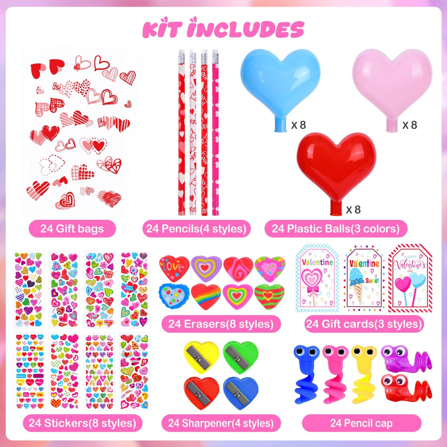 HKKDKTA Valentines Day Gifts for Kids Classroom – 24-Pack Heart-Shaped Stationery Set